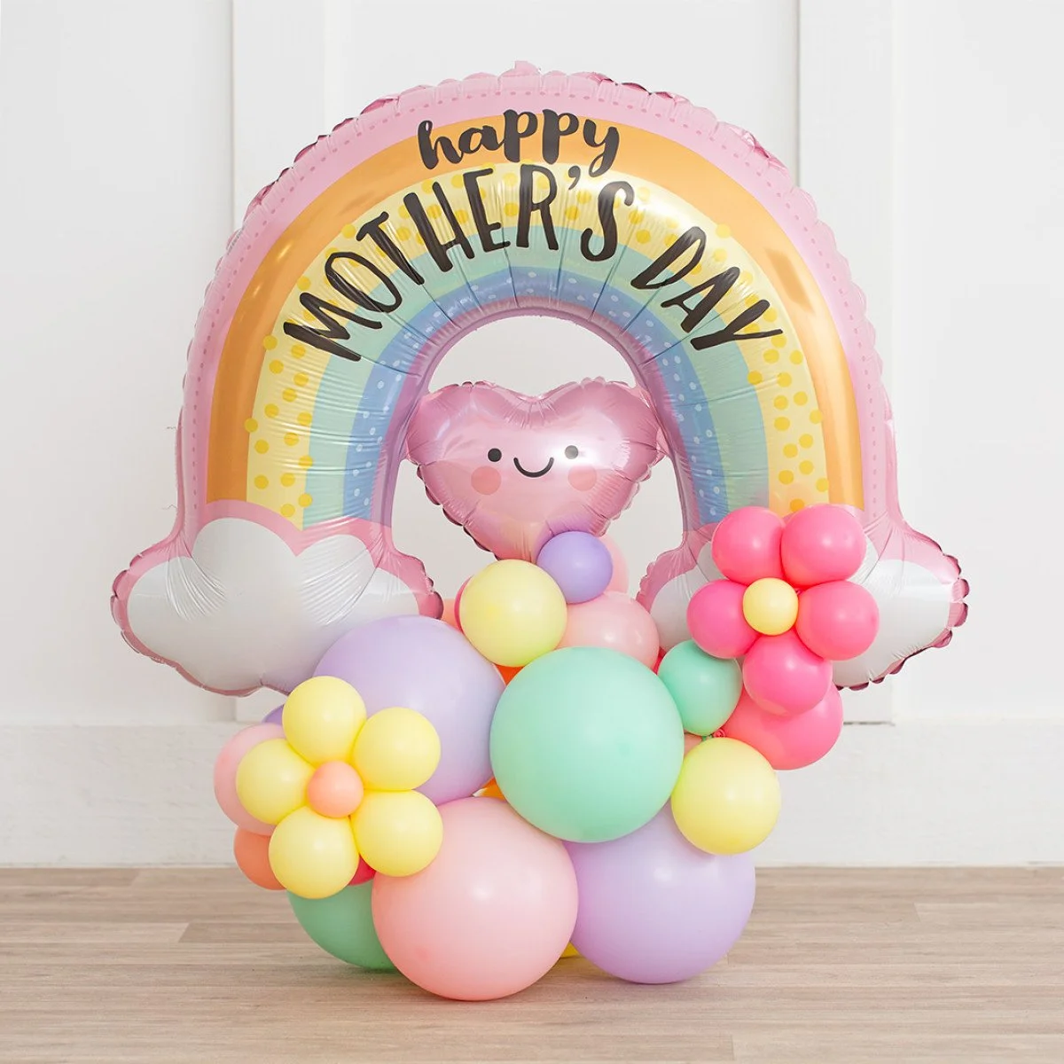 Happy Mother's Day Pastel Rainbow Inflated Supershape Balloon Stack
