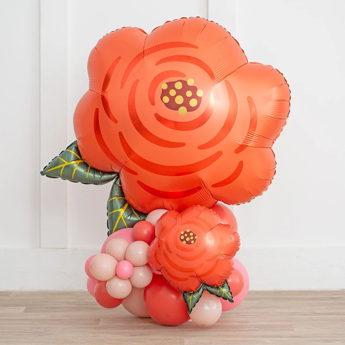 Red Rose Pink Blush Inflated Supershape Balloon Stack