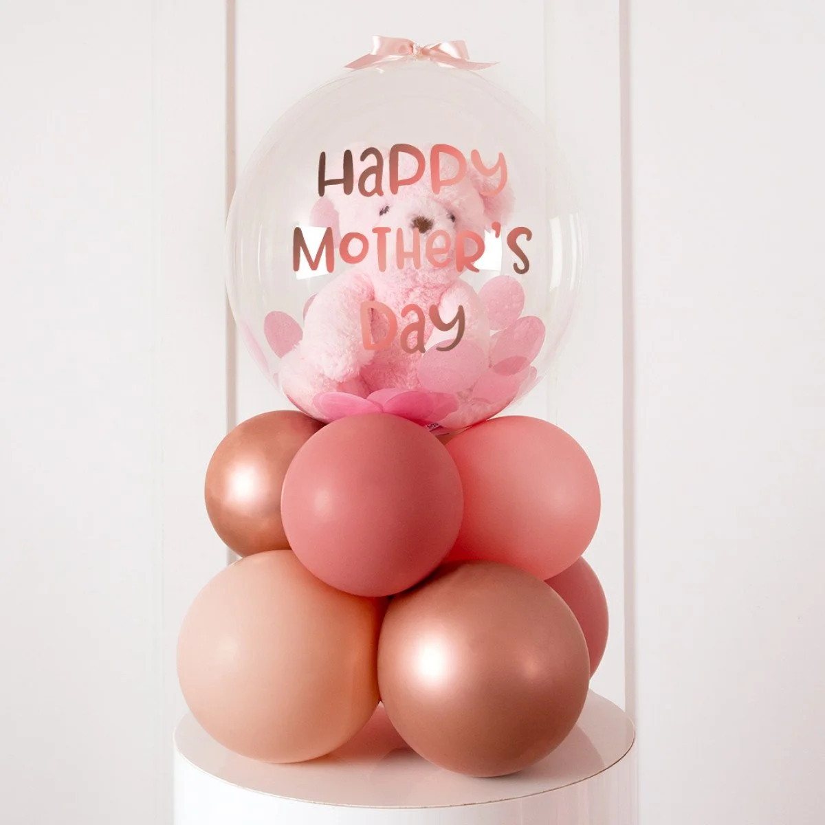 Personalised Rose Gold Blush Pink Bear Cuddle in a Bubble Stack