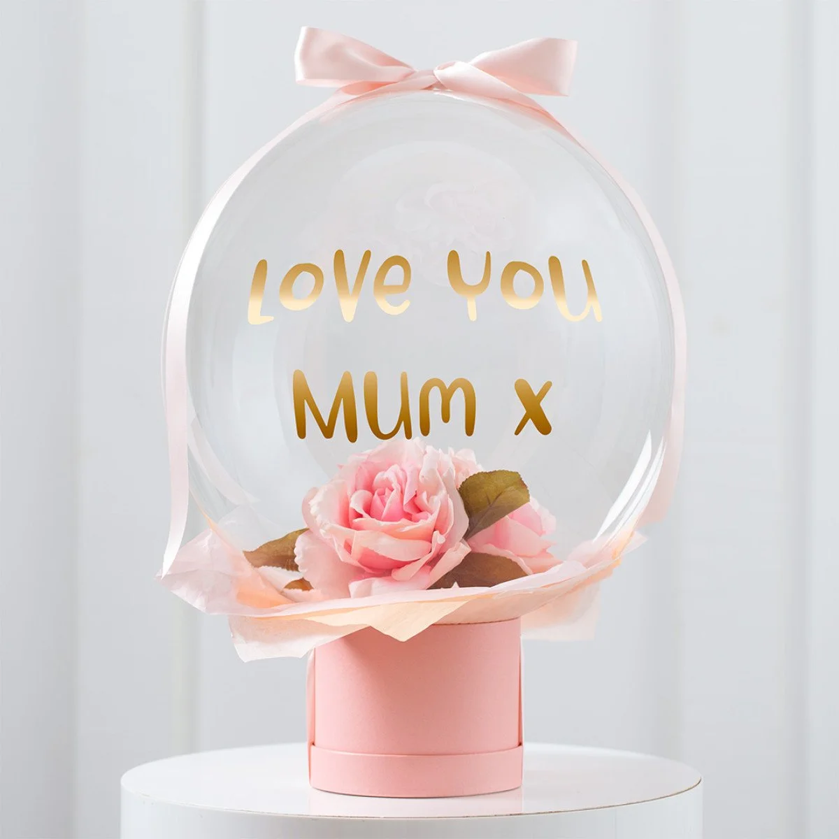 Personalised Baby Pink Flower Bouquet in a Bubble