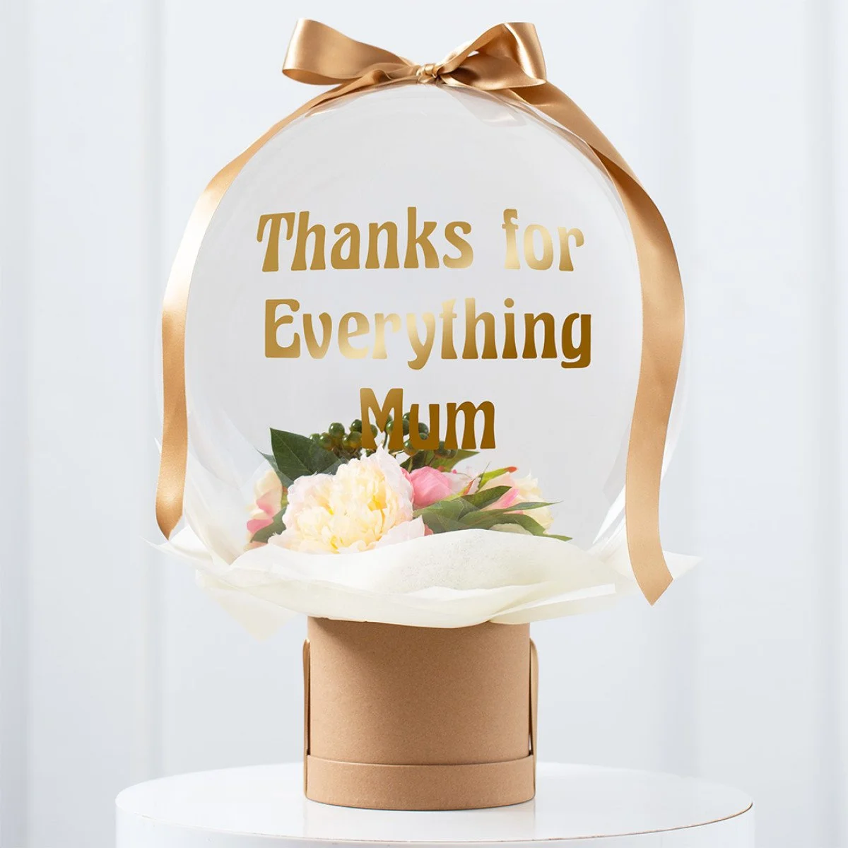 Personalised Peach Flower Bouquet in a Bubble