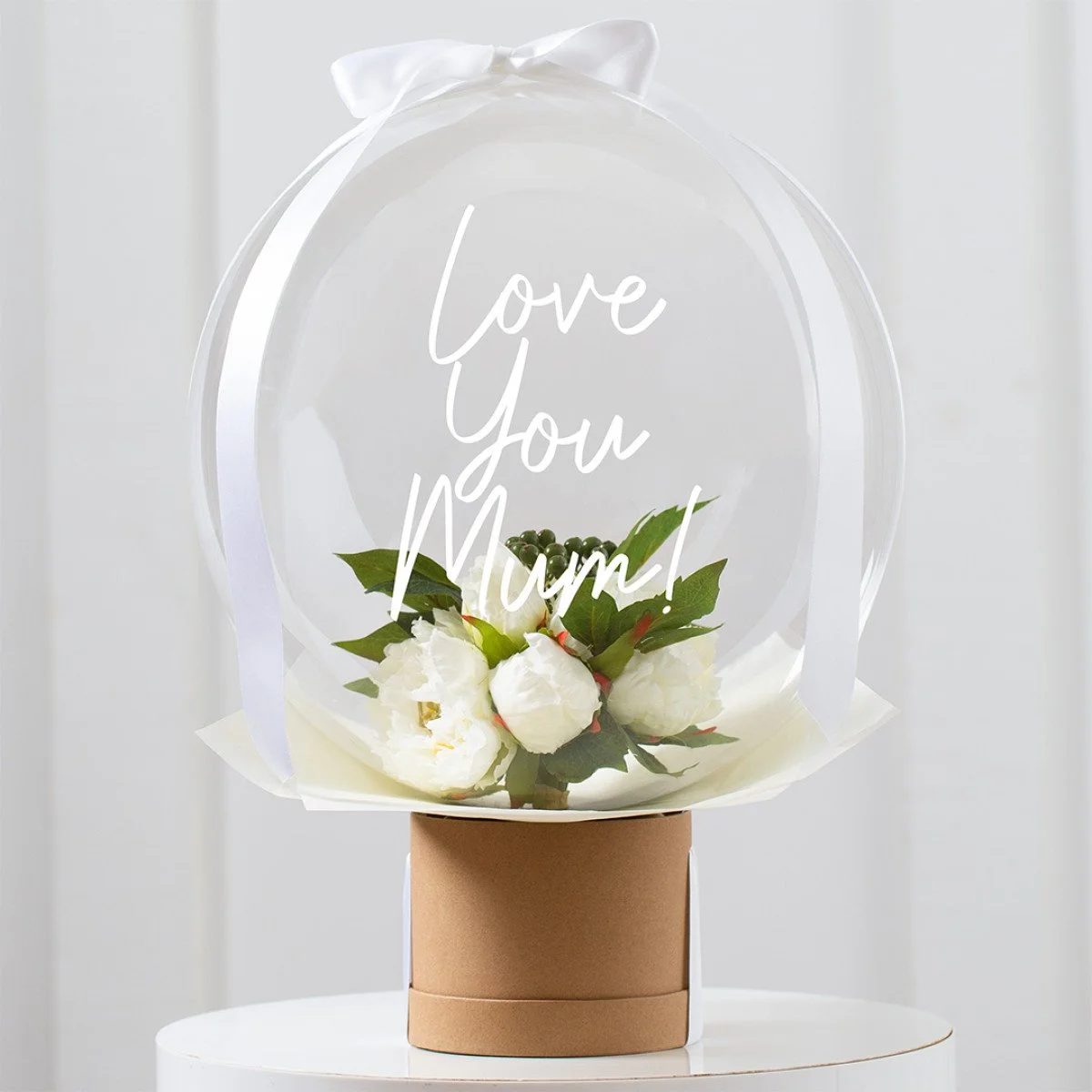 Personalised White Faux Flower Bouquet in a Bubble