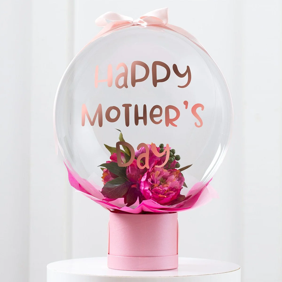 Personalised Cerise Pink Flower Bouquet in a Bubble
