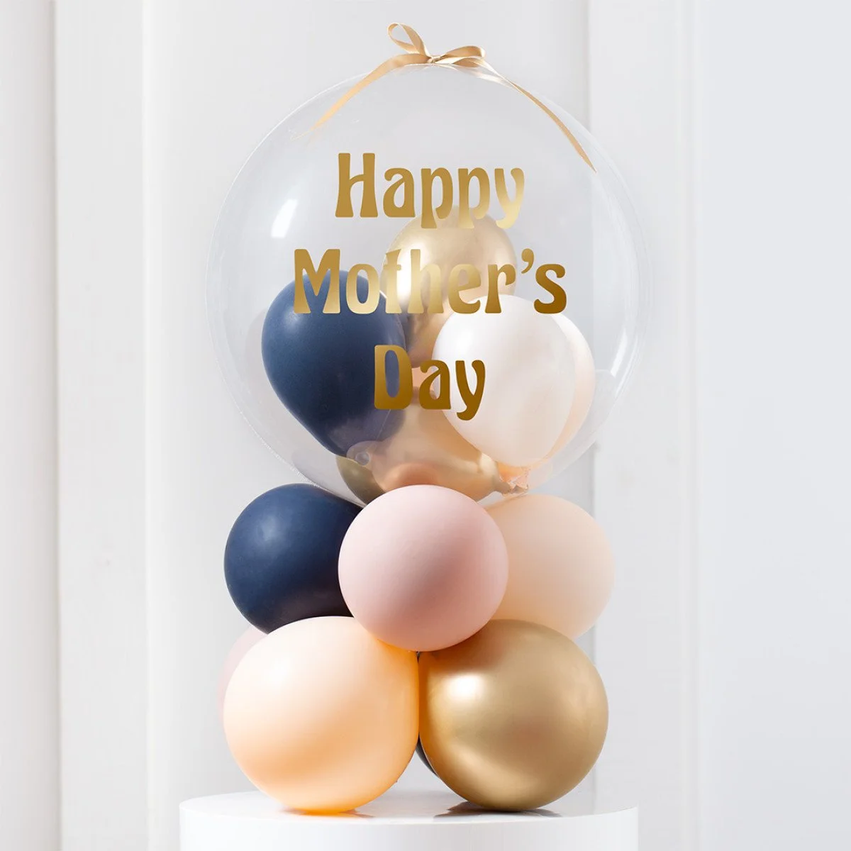 Personalised Navy &amp; Gold Mini Balloon Filled Bubble Stack