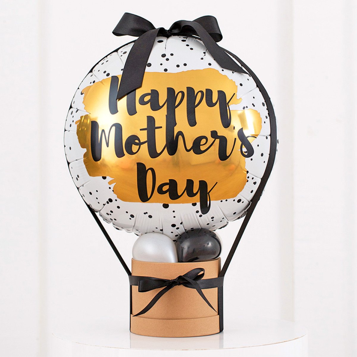 Mother's Day Black &amp; Gold Circle Foil Balloon Box Stack