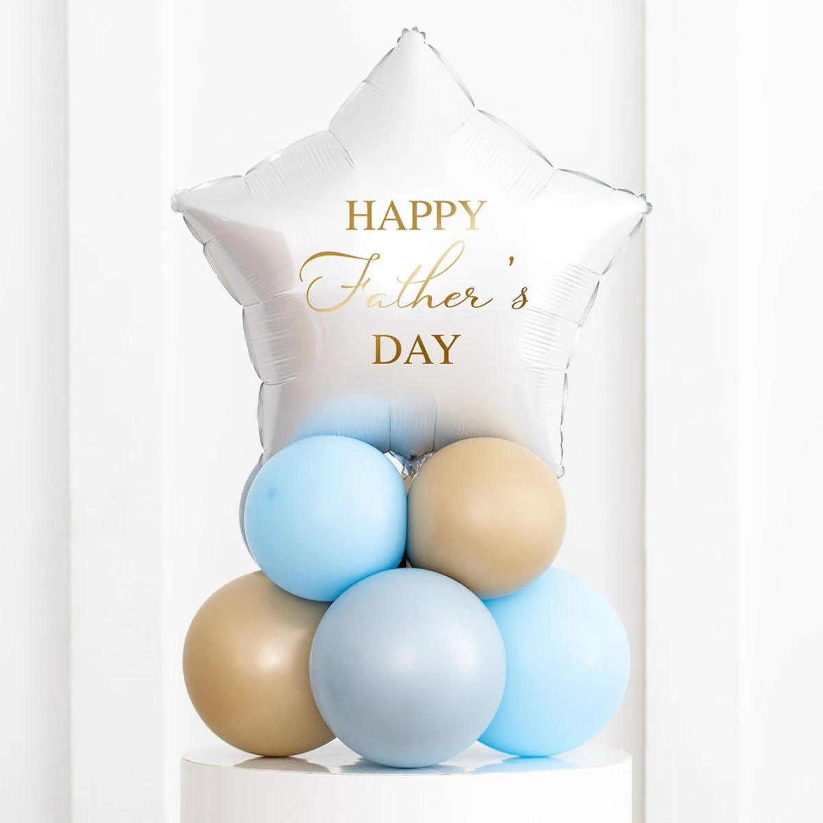 Father's Day Soft Blue &amp; Gold Inflated Star Foil Balloon Stack