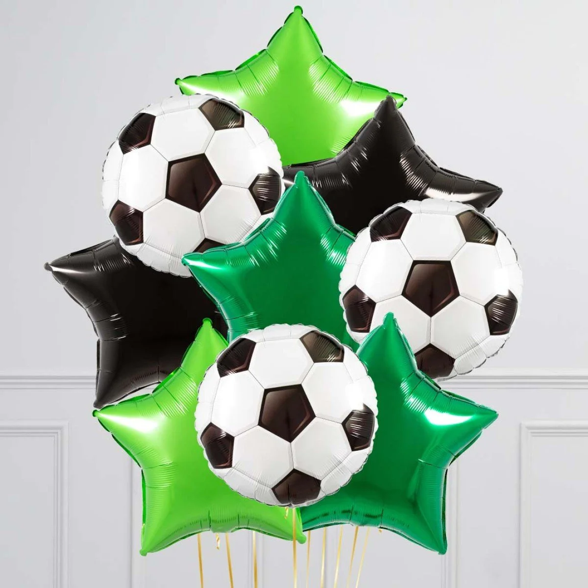 Football Green &amp; Black Stars Inflated Foil Balloon Bunch