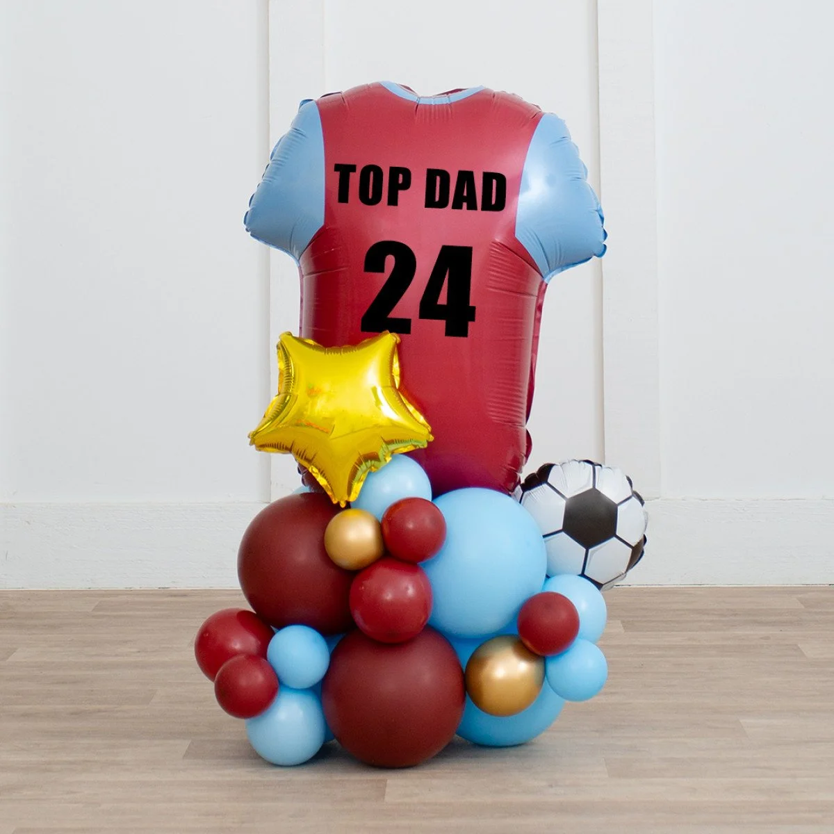 Personalised Claret &amp; Blue Football Shirt Inflated Balloon Stack