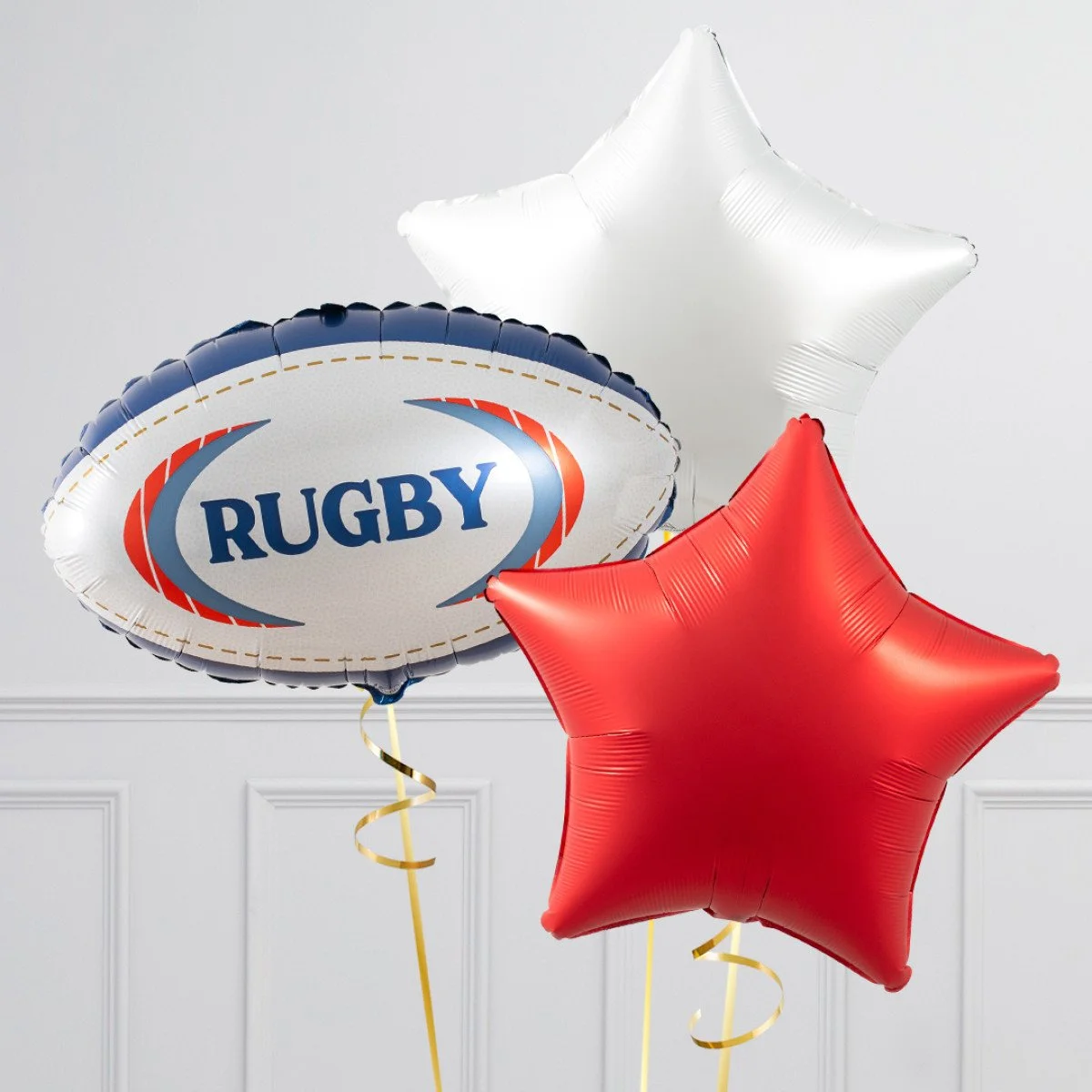 Rugby Ball Stars Inflated Foil Balloon Bunch