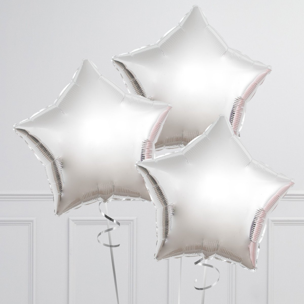 Silver Chrome Stars Inflated Foil Balloon Bunch