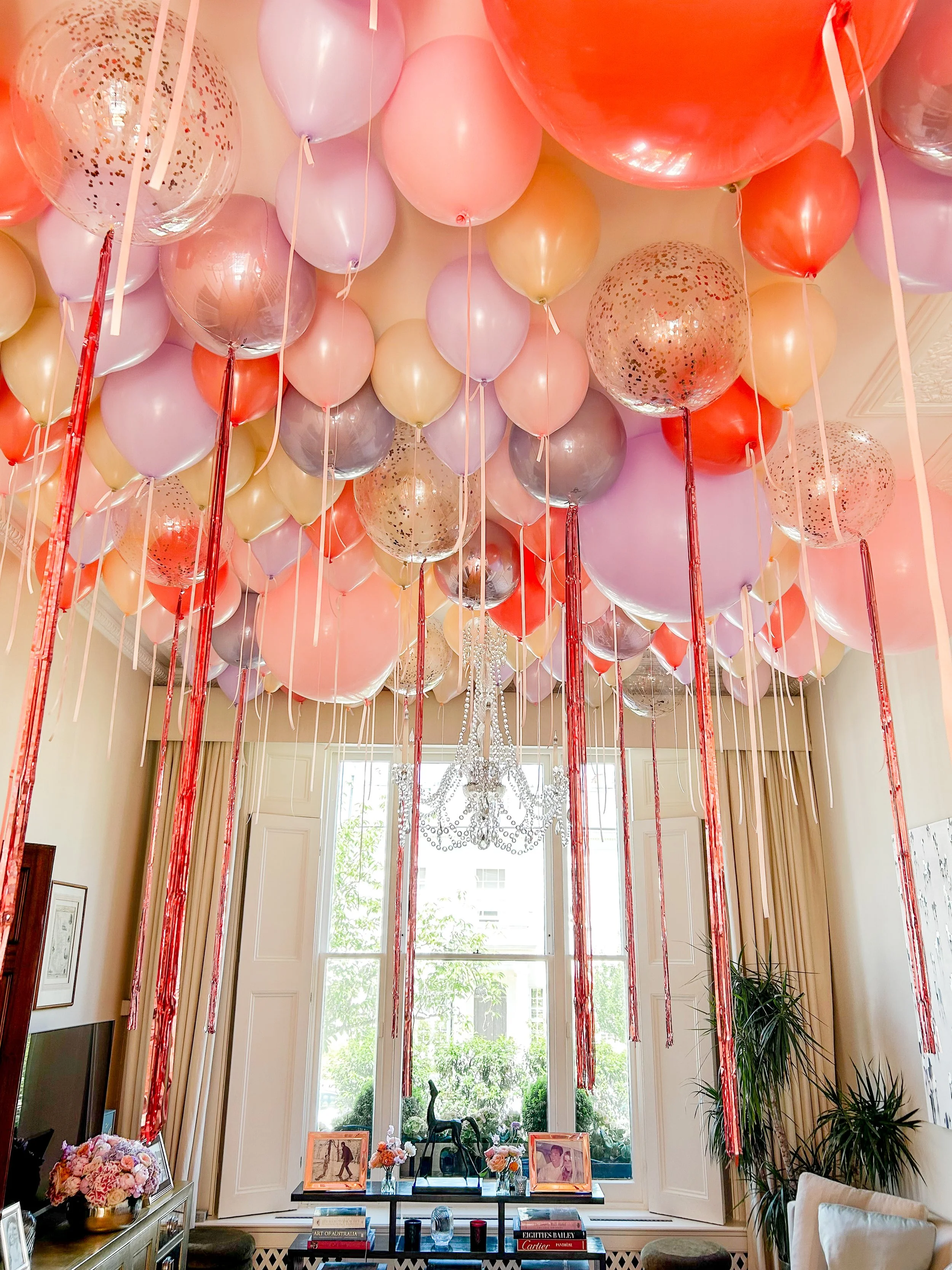  Ceiling Balloons Display Pink Plume Tail