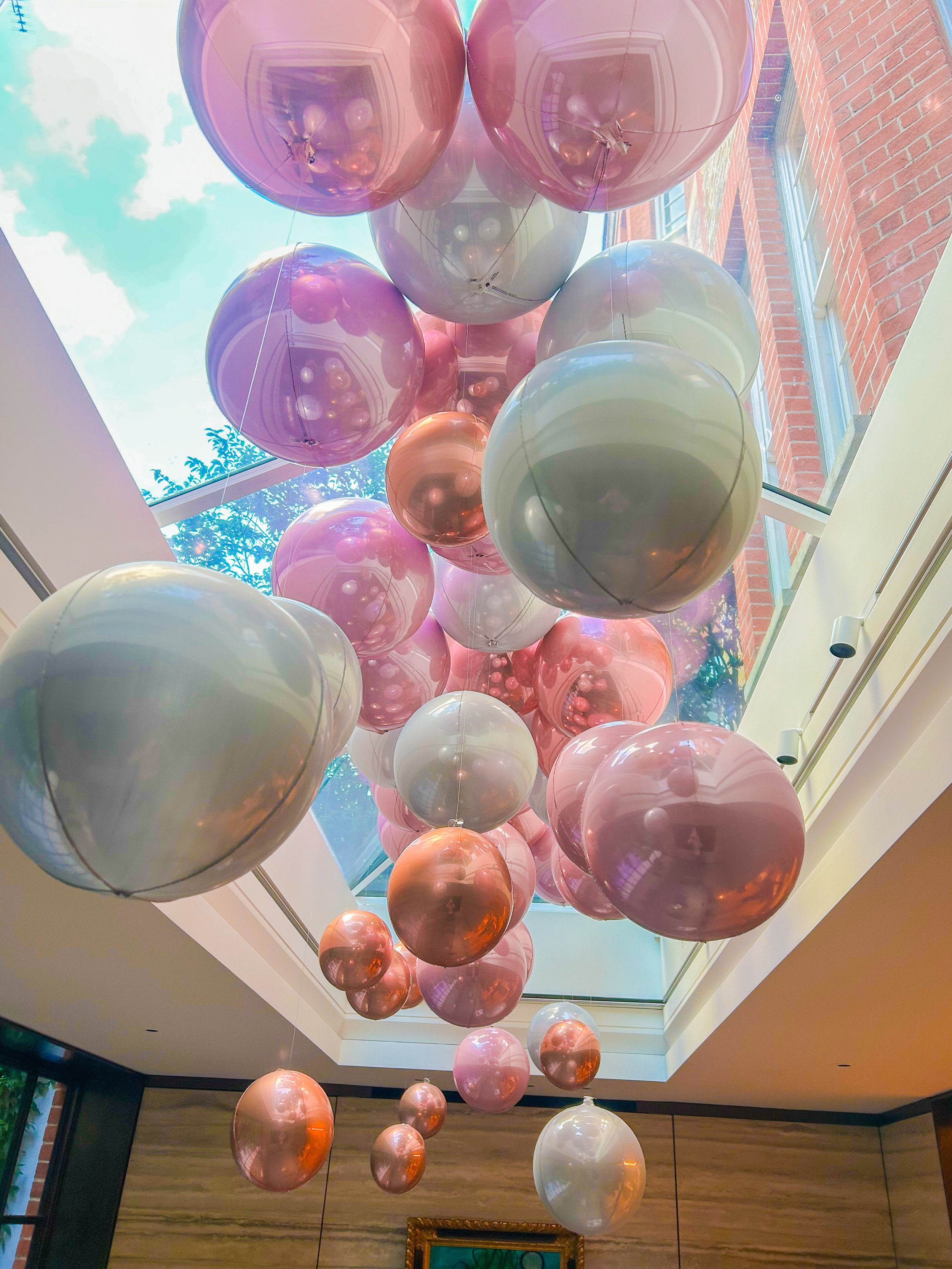 Leyla's Birthday - Rose gold / pink bows ribbon ceiling installation