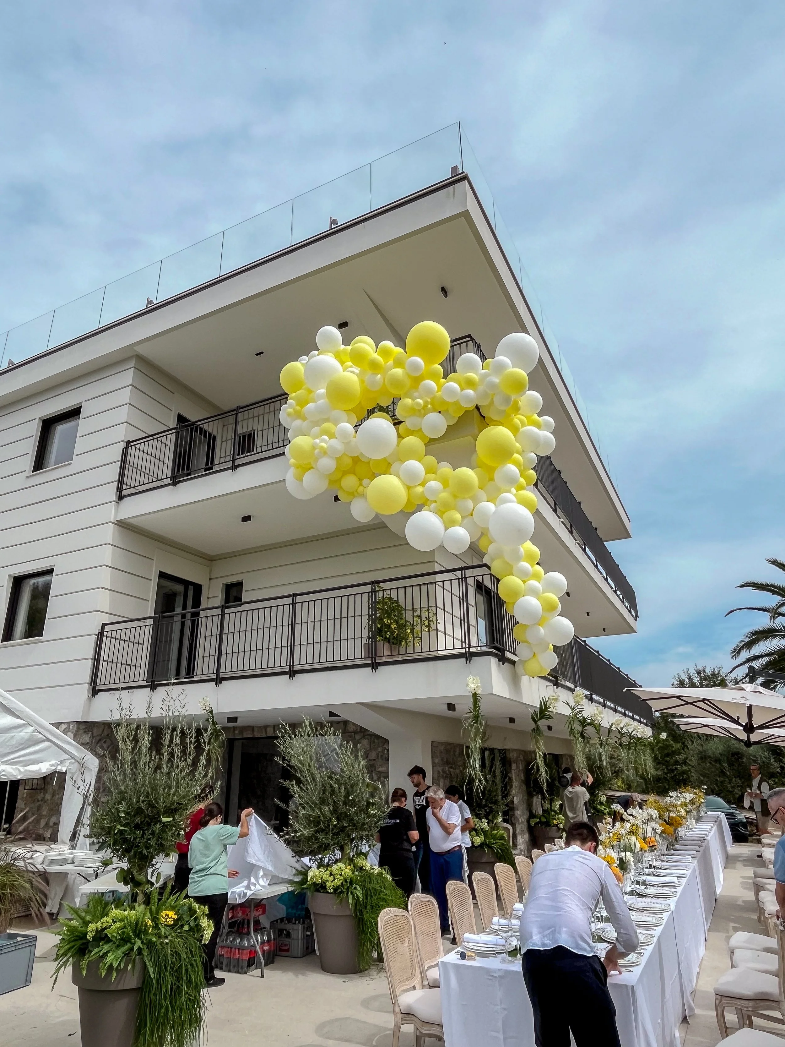 Italy Wedding After Party - Lemon yellow pool suspended