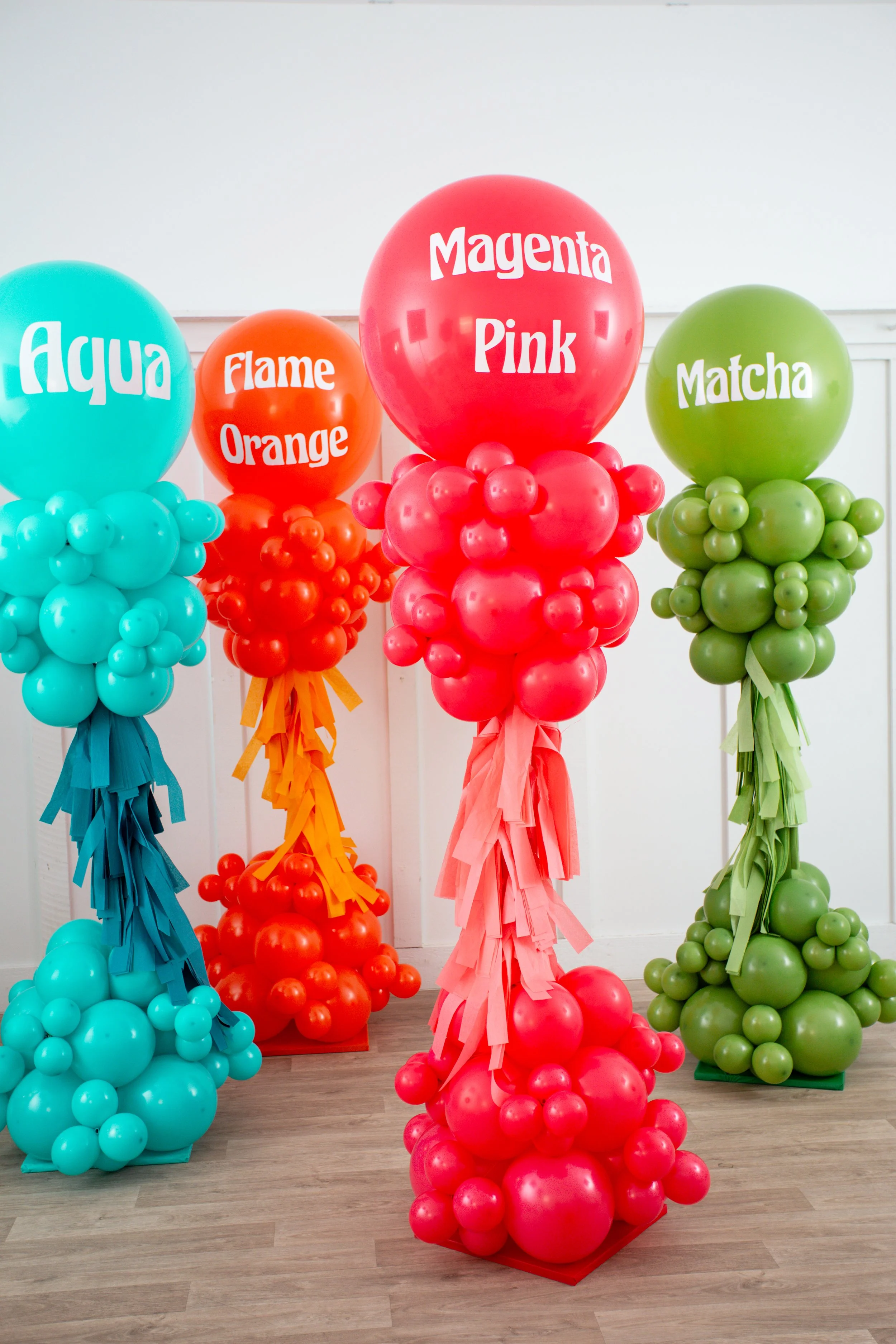 New Kalisan Latex Colours Party Pillars - flame orange, matcha, aqua & magenta pink