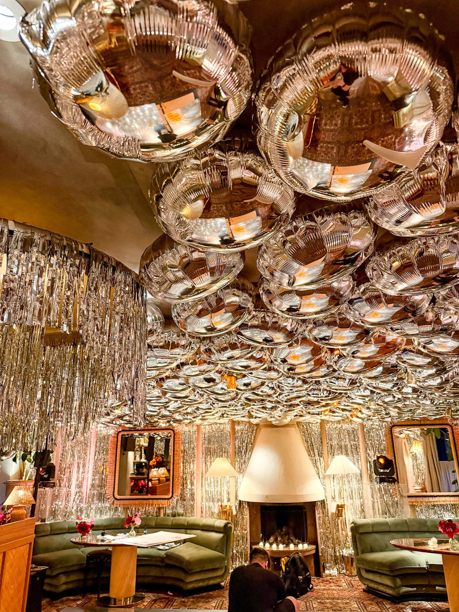 Studio 54 Silver Plume Tassel Chandelier Foil Ceiling Installations