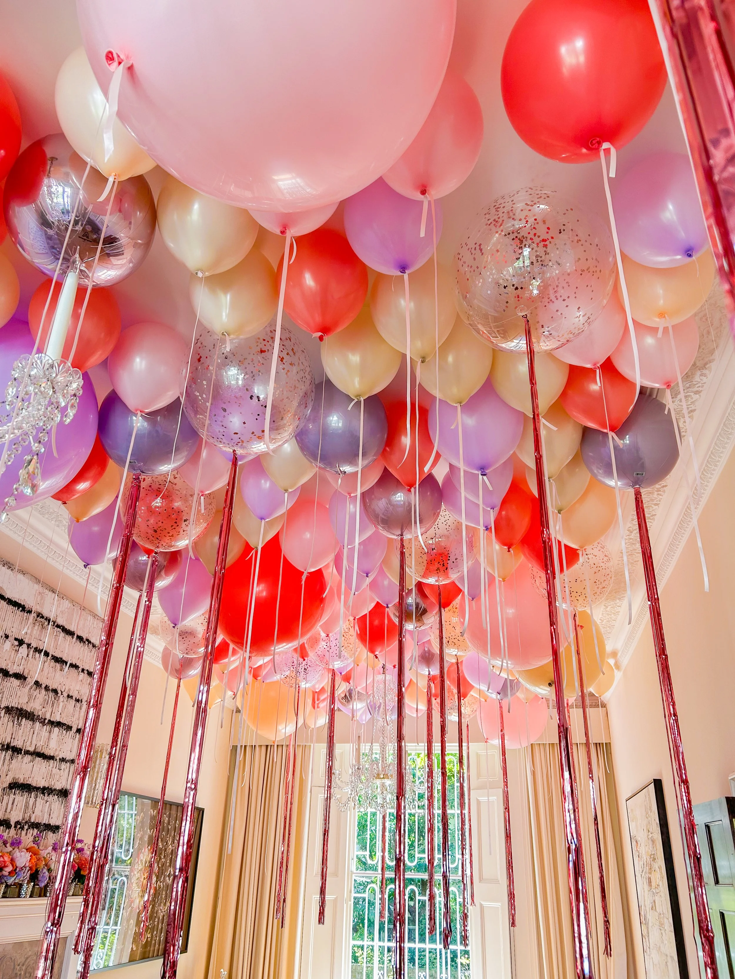  Ceiling Balloons Display Pink Plume Tail