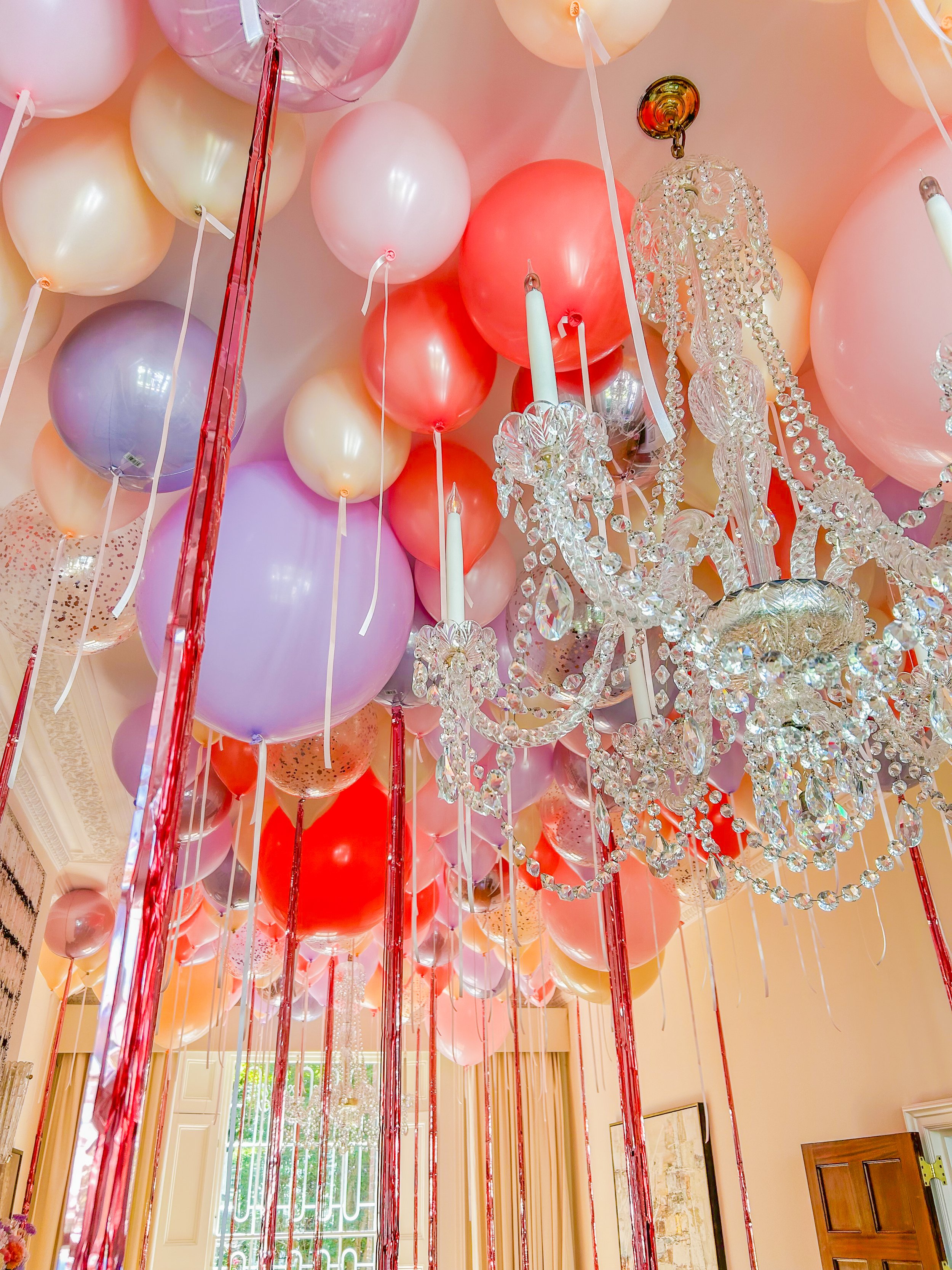  Ceiling Balloons Display Pink Plume Tail