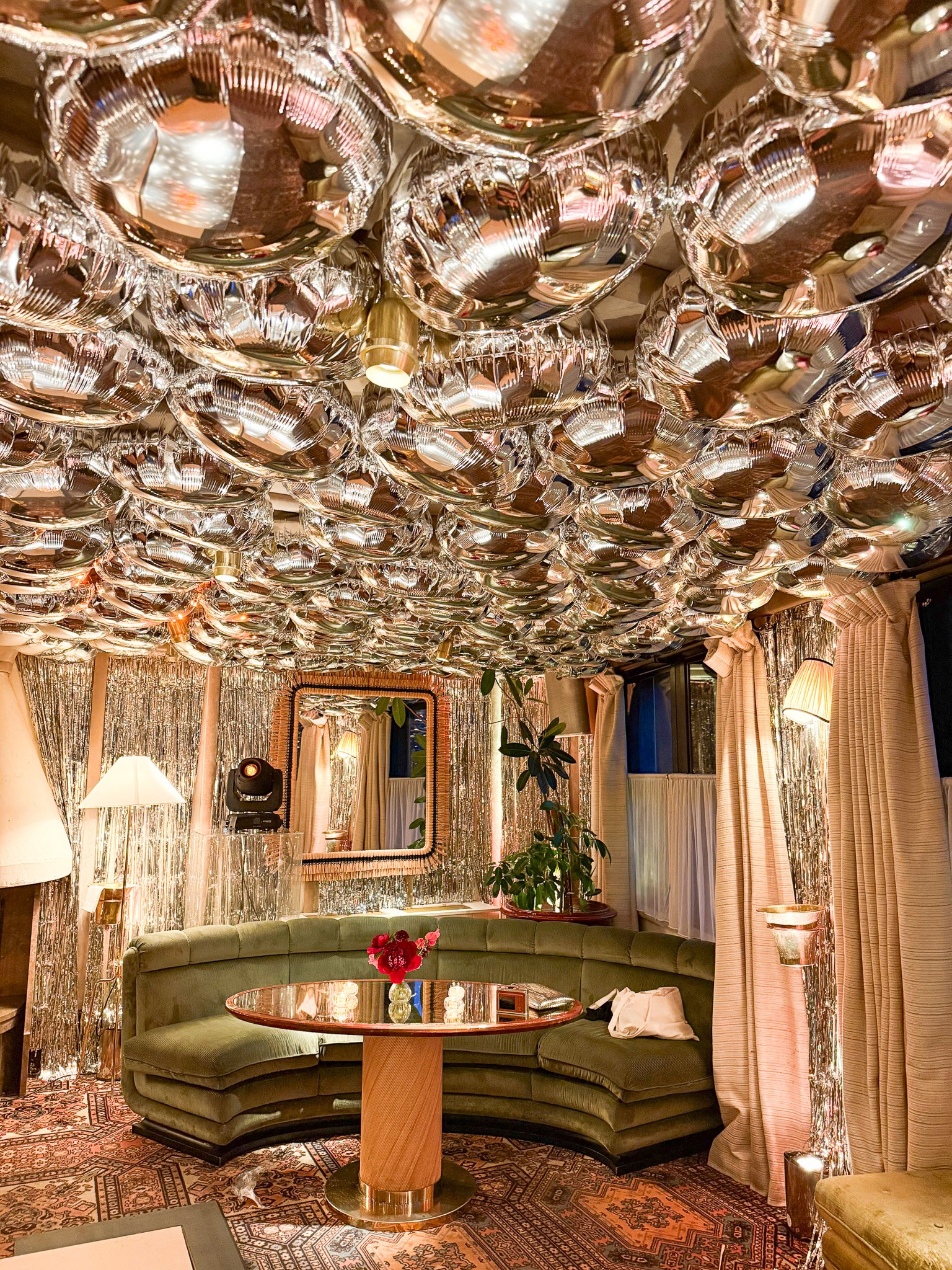 Studio 54 Silver Plume Tassel Chandelier Foil Ceiling Installations