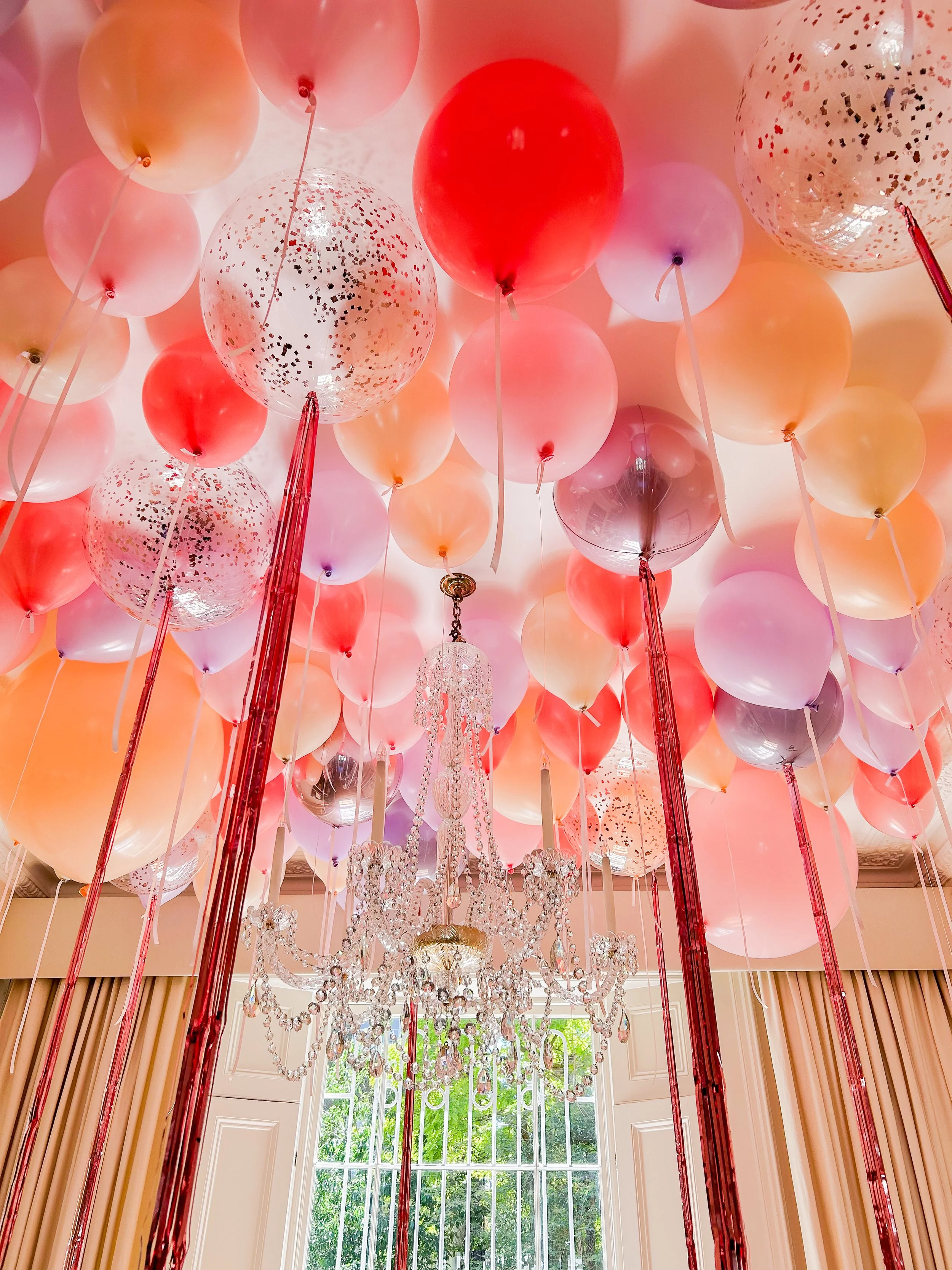  Ceiling Balloons Display Pink Plume Tail
