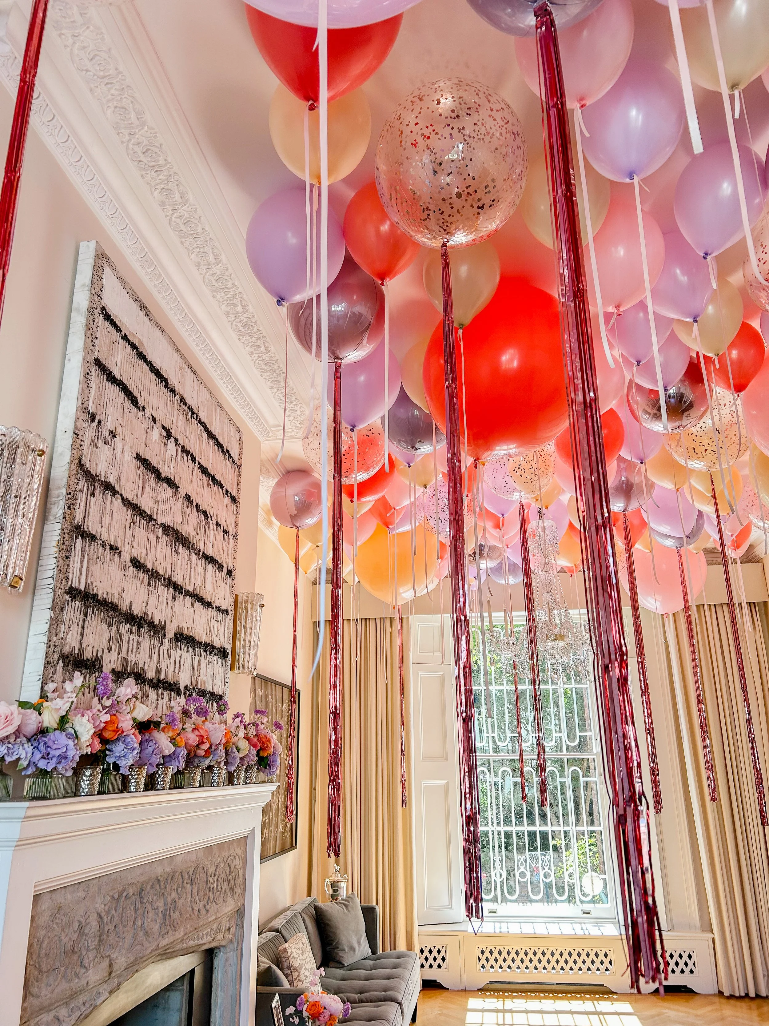  Ceiling Balloons Display Pink Plume Tail