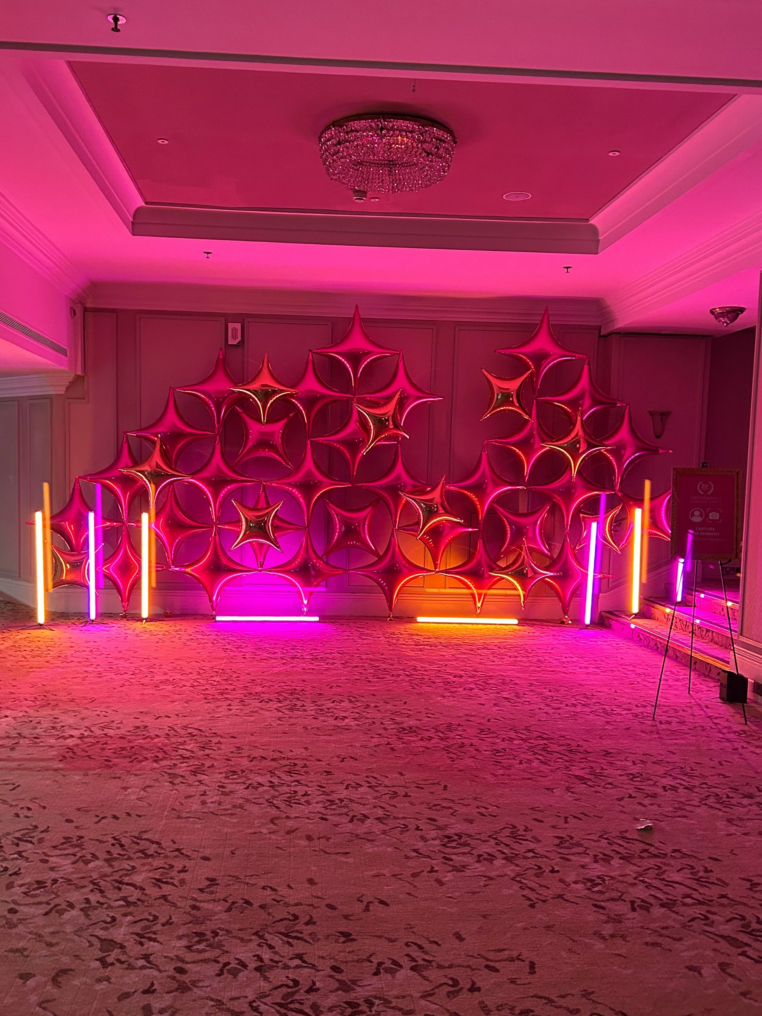 Performance Marketing Awards Grosvenor House Hot Pink Star Point Foil Installation Wall