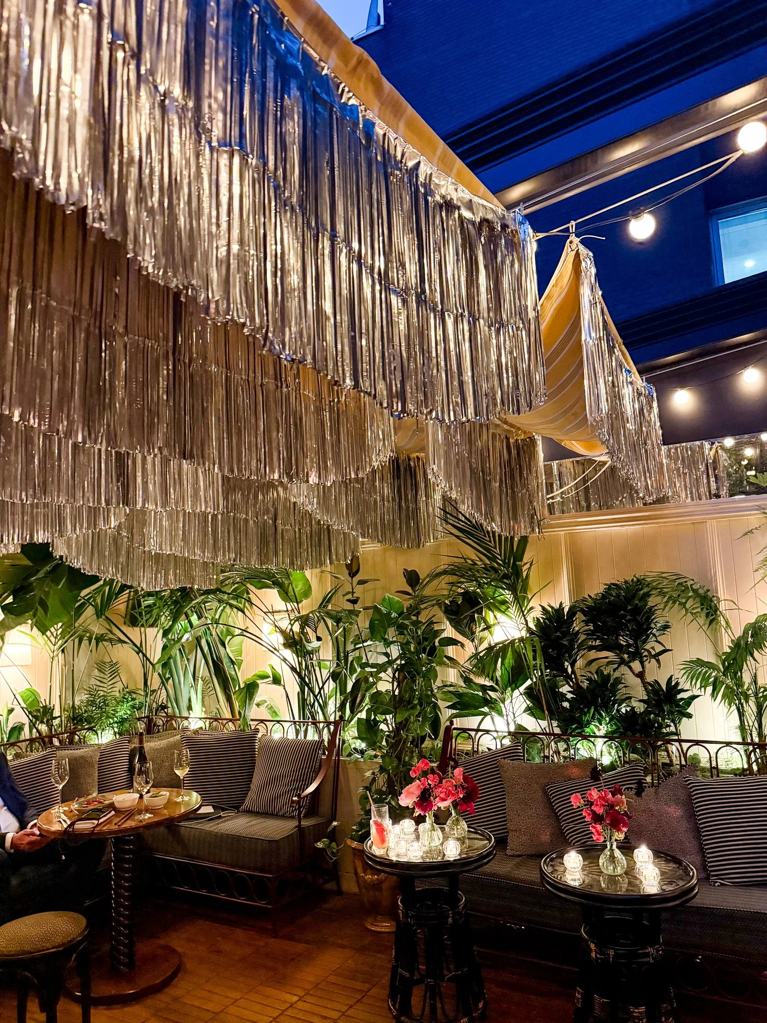 Studio 54 Silver Plume Tassel Chandelier Foil Ceiling Installations