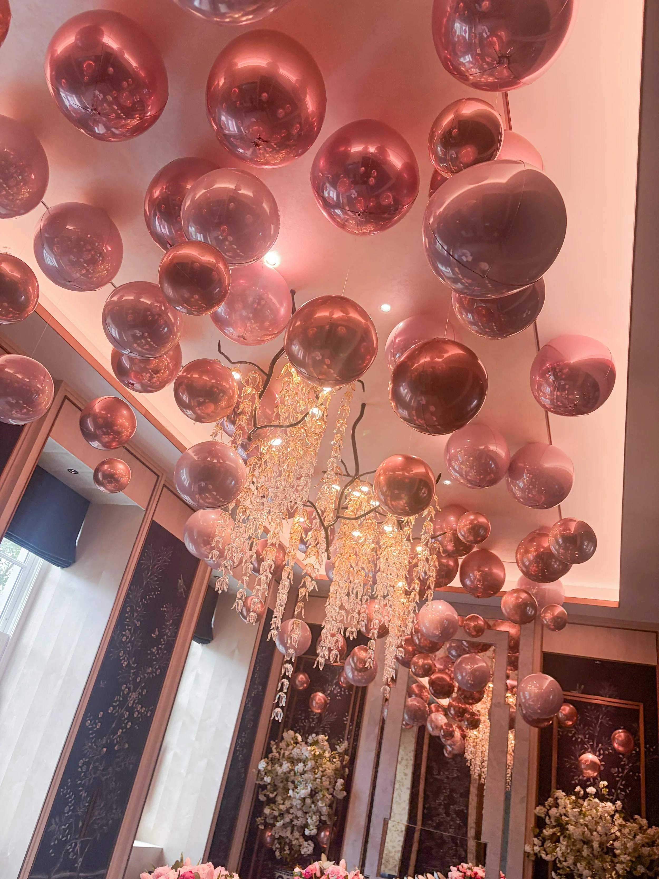 Rose Gold Dripping Orb Lines Ceiling Display Birthday Dinner
