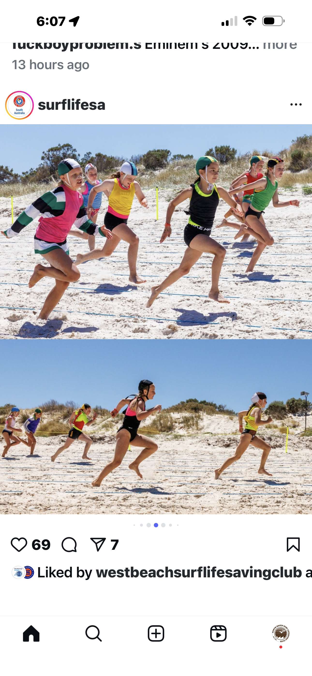 Children participating in a beach running race on sand dunes, wearing colorful athletic clothing and hats.