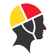 Silhouette profile of a person's head with a rainbow-colored brain illustration.