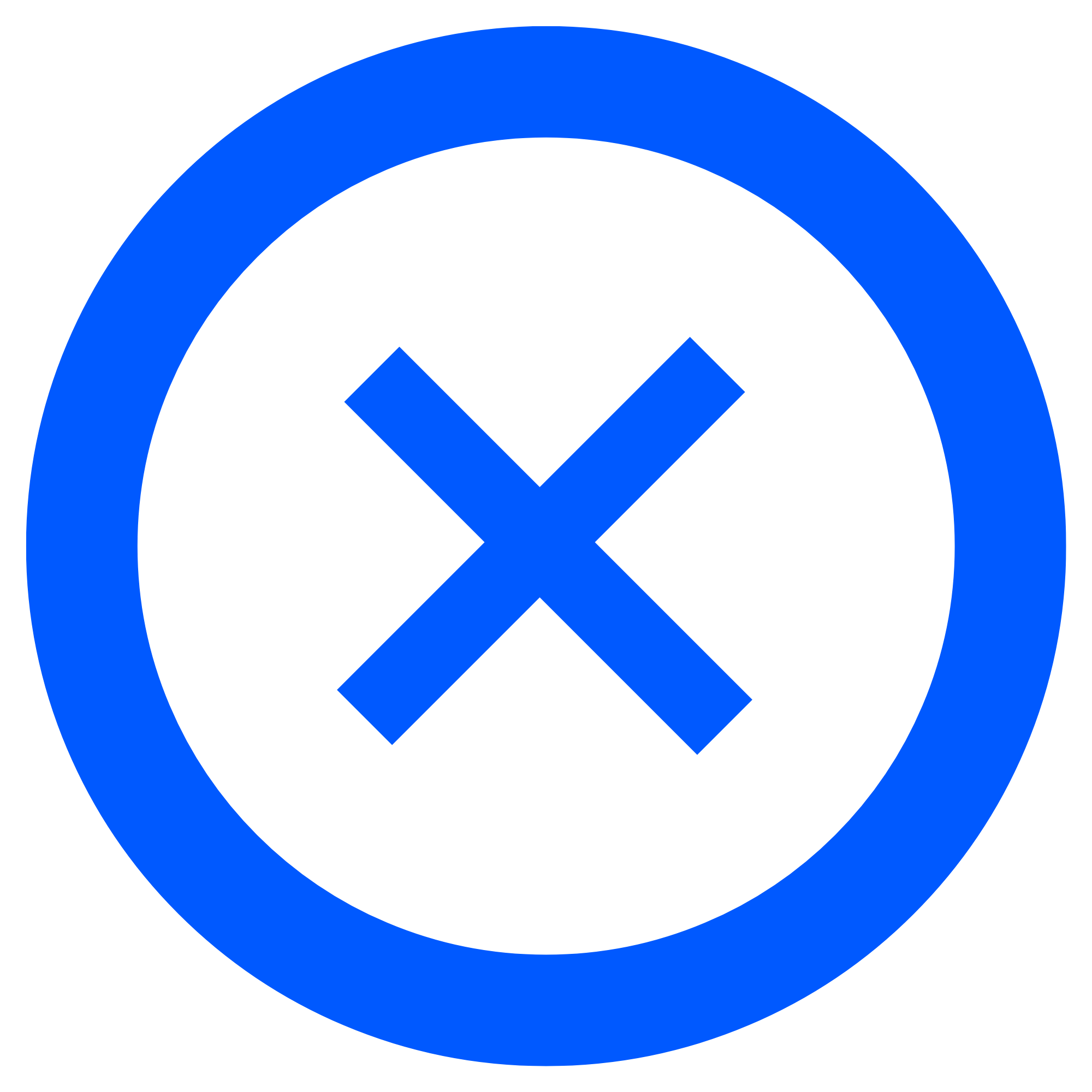 Een blauw gesloten knop met een witte 'X' in het midden.
