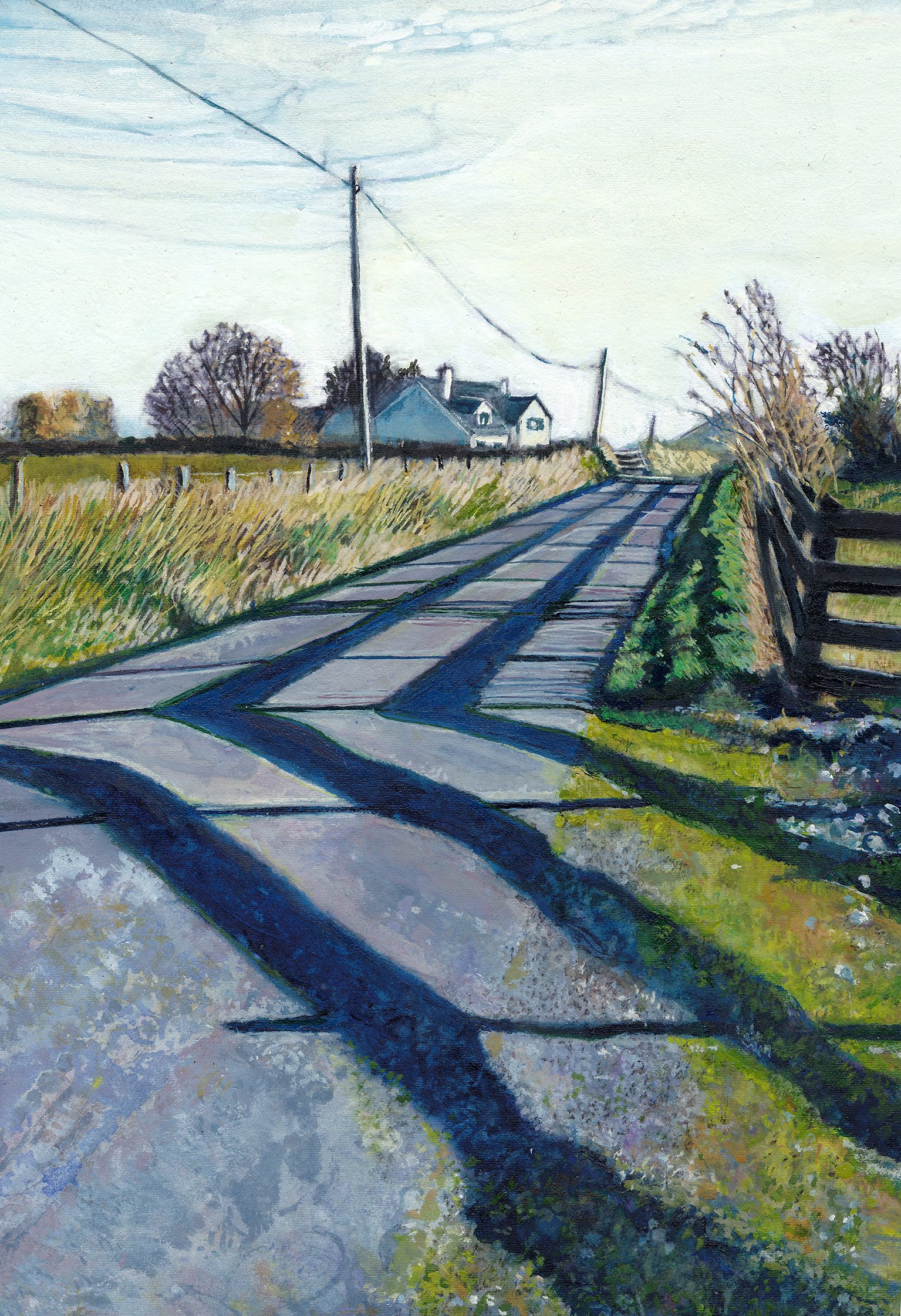 'Landlines'. Watercolour and gouache on cloth.