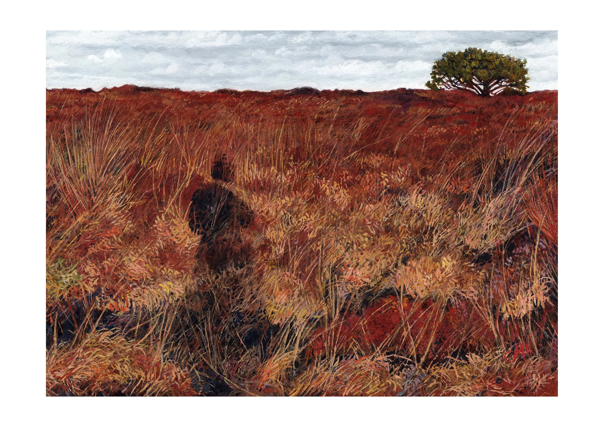 'Shadow on The Land', watercolour and gouache on cloth.