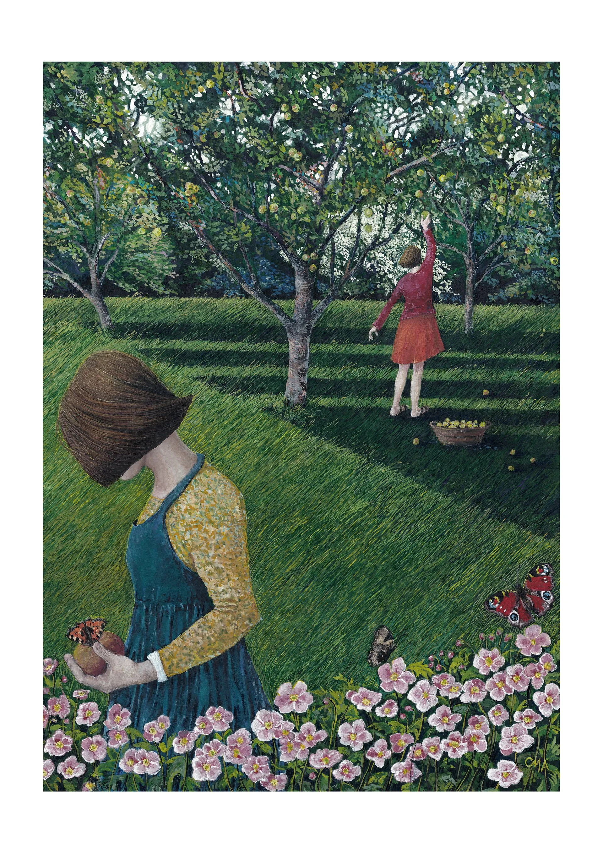 'Apple Garden', watercolour and gouache on cloth.