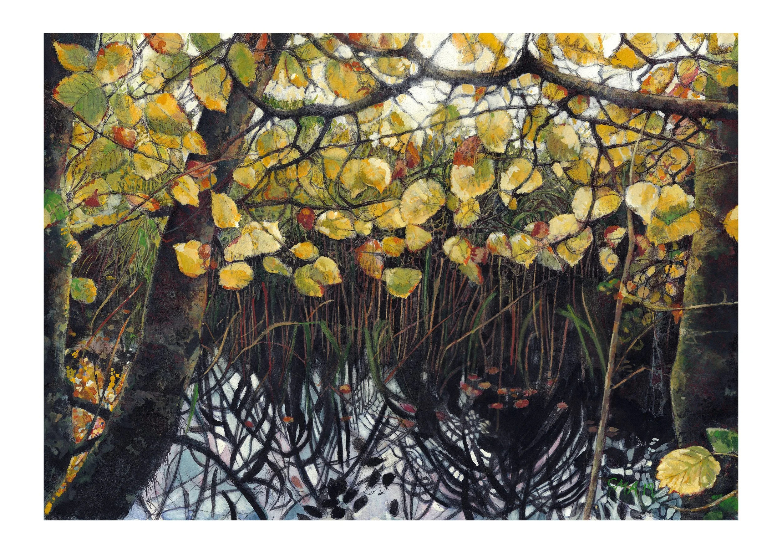 'Liminal', watercolour and gouache on cloth.