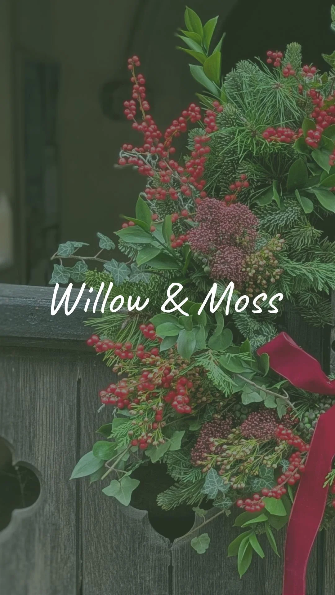 Willow & Moss - Red berry festive, Christmas Wreath - Workshop - Wreath workshop - Romsey - Velvet Ribbon