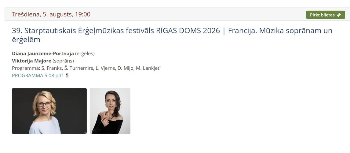 39. Starptautiskais Ērģeļmūzikas festivāls RĪGAS DOMS 2026 | Francija. Mūzika soprānam un ērģelēm