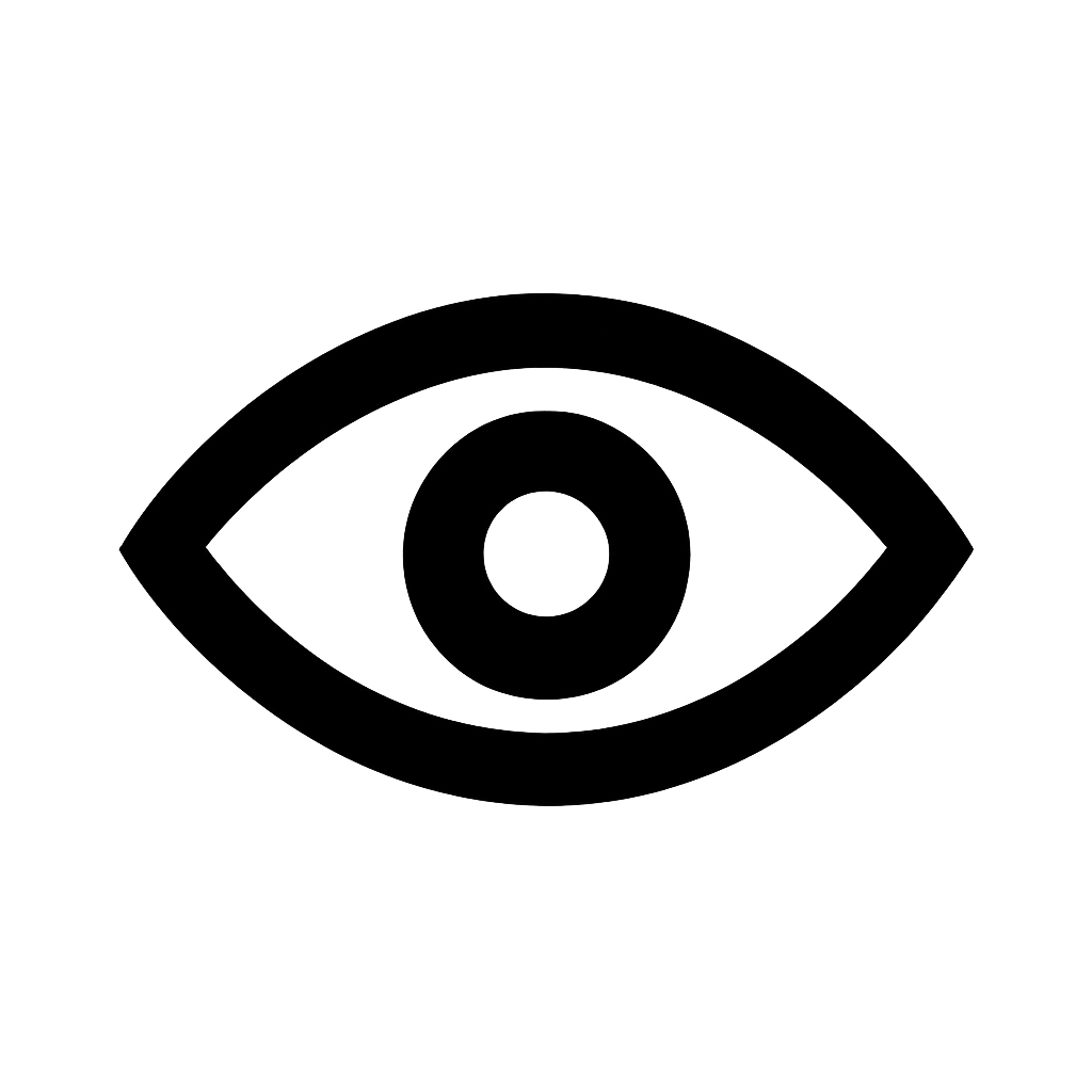 Símbolo de olho com um círculo no centro, representando visão ou observação.