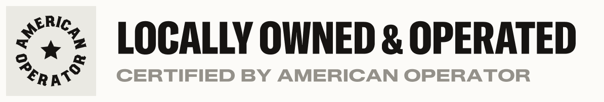 Logo with a star and text indicating the business is American-owned and operated, certified by an American operator.