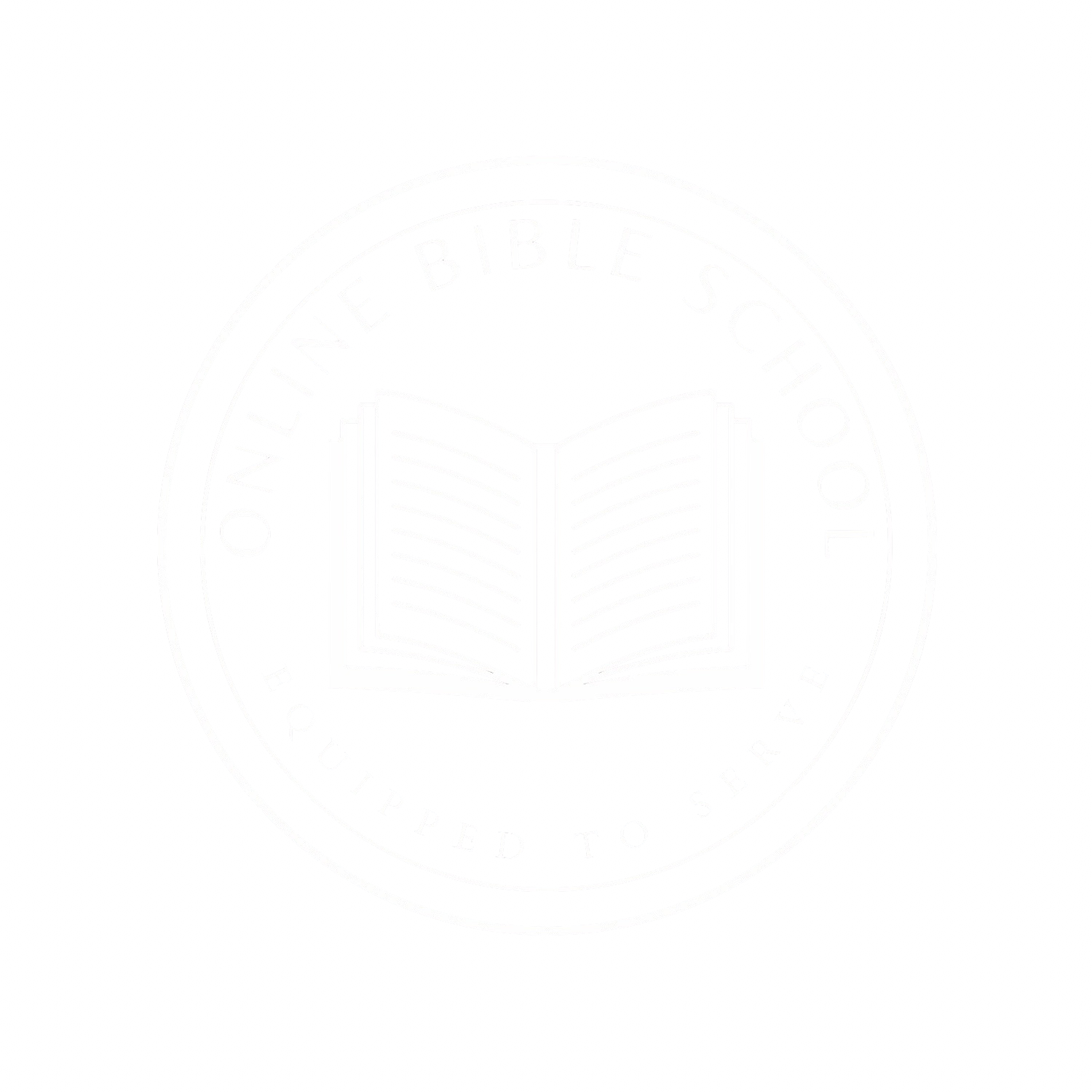 Logo of Online Bible School with an open book icon and the text 'Online Bible School' and 'Equipped to Serve'.