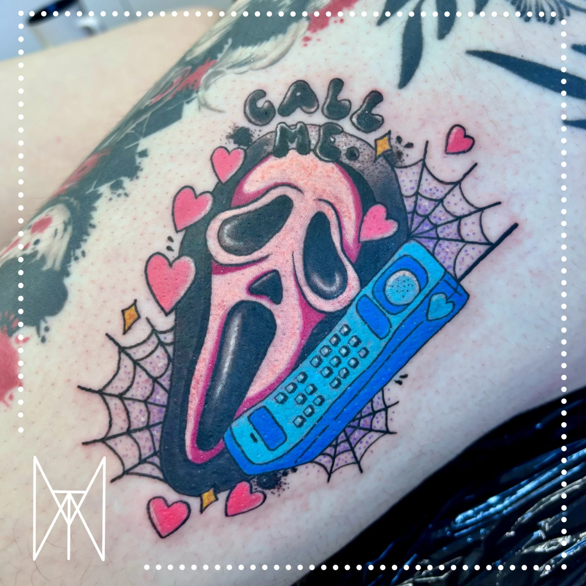 A colour tattoo of ghost face from the Scream series