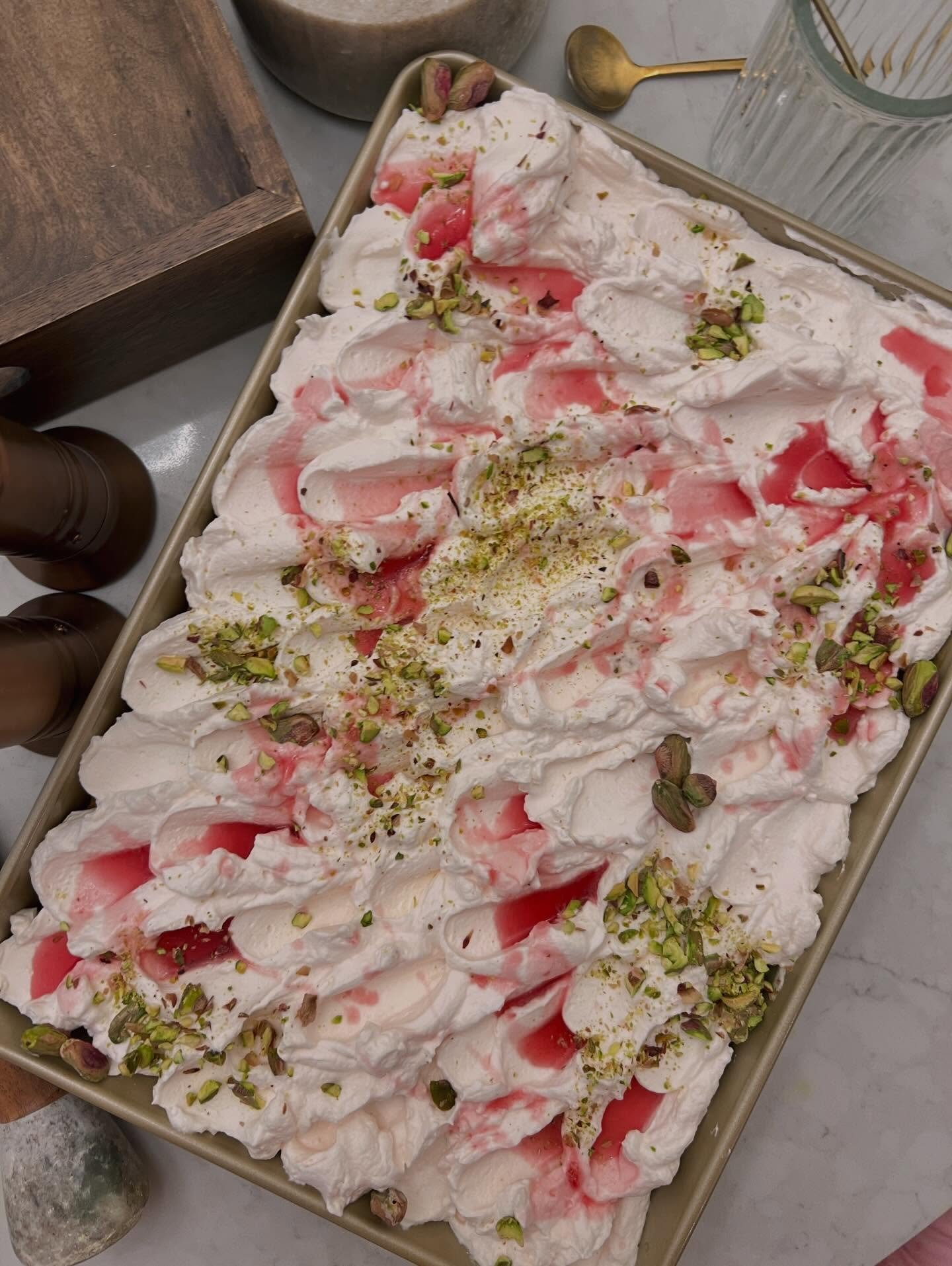 Rooh Afza milk cake made with our Rooh Afza syrup and freshly milled pastry flour.

Soft, fragrant, and soaked with real rose flavor. No artificial coloring. Just the depth and aroma this syrup is known for.

This is the same syrup we drink at home a