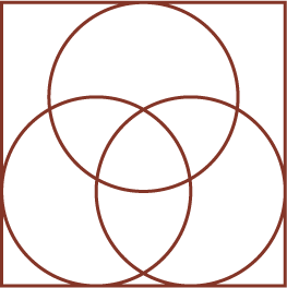 The red overlapping circles within a red square symbolizing the number 3.