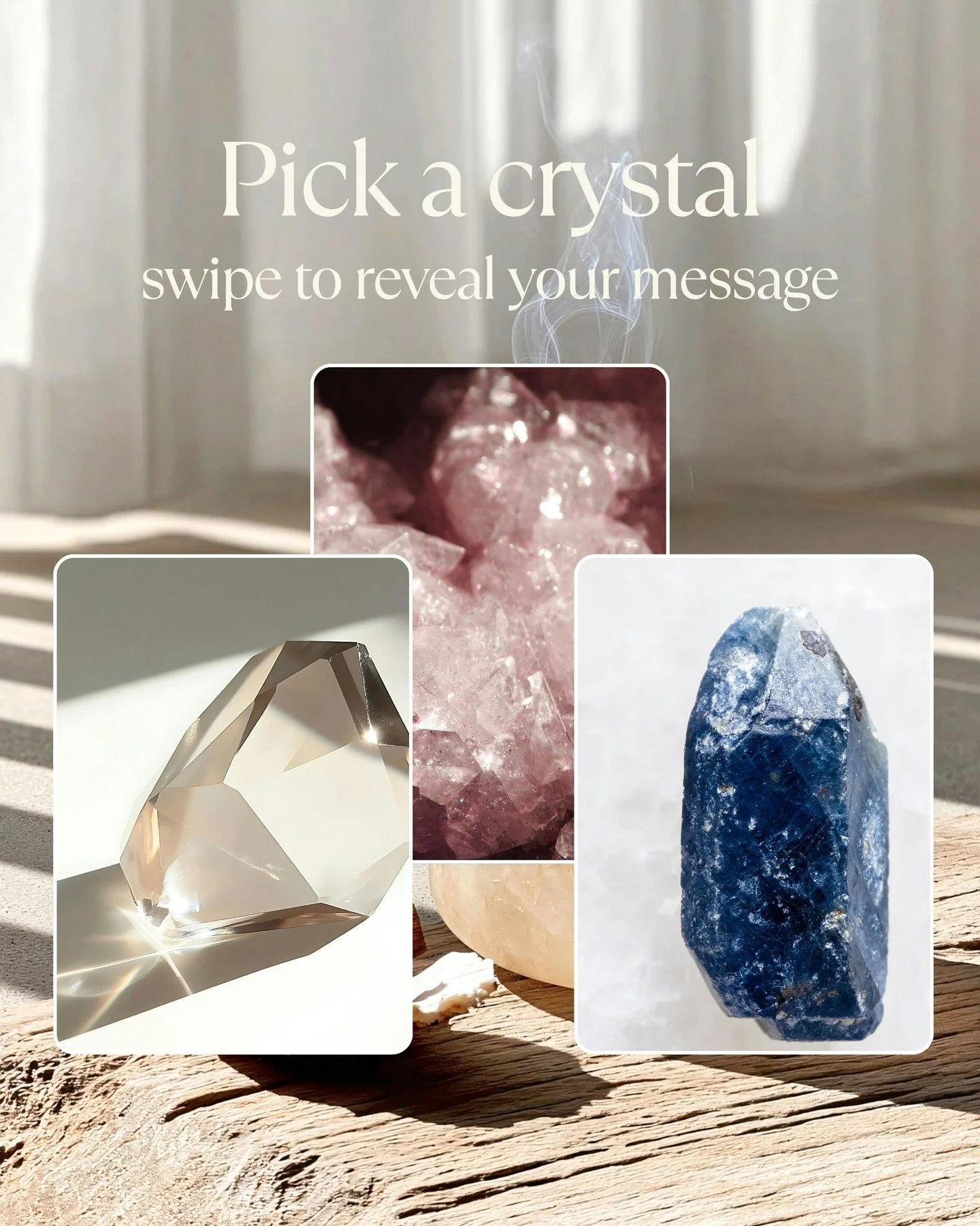 Collective message for the year ahead with this card pull: Release what grounds you in fear (smokey quartz), soften into self-trust (Pink Amethyst), and commit to living in truth (Blue Sapphire). 

This year isn&rsquo;t about becomming someone new. I