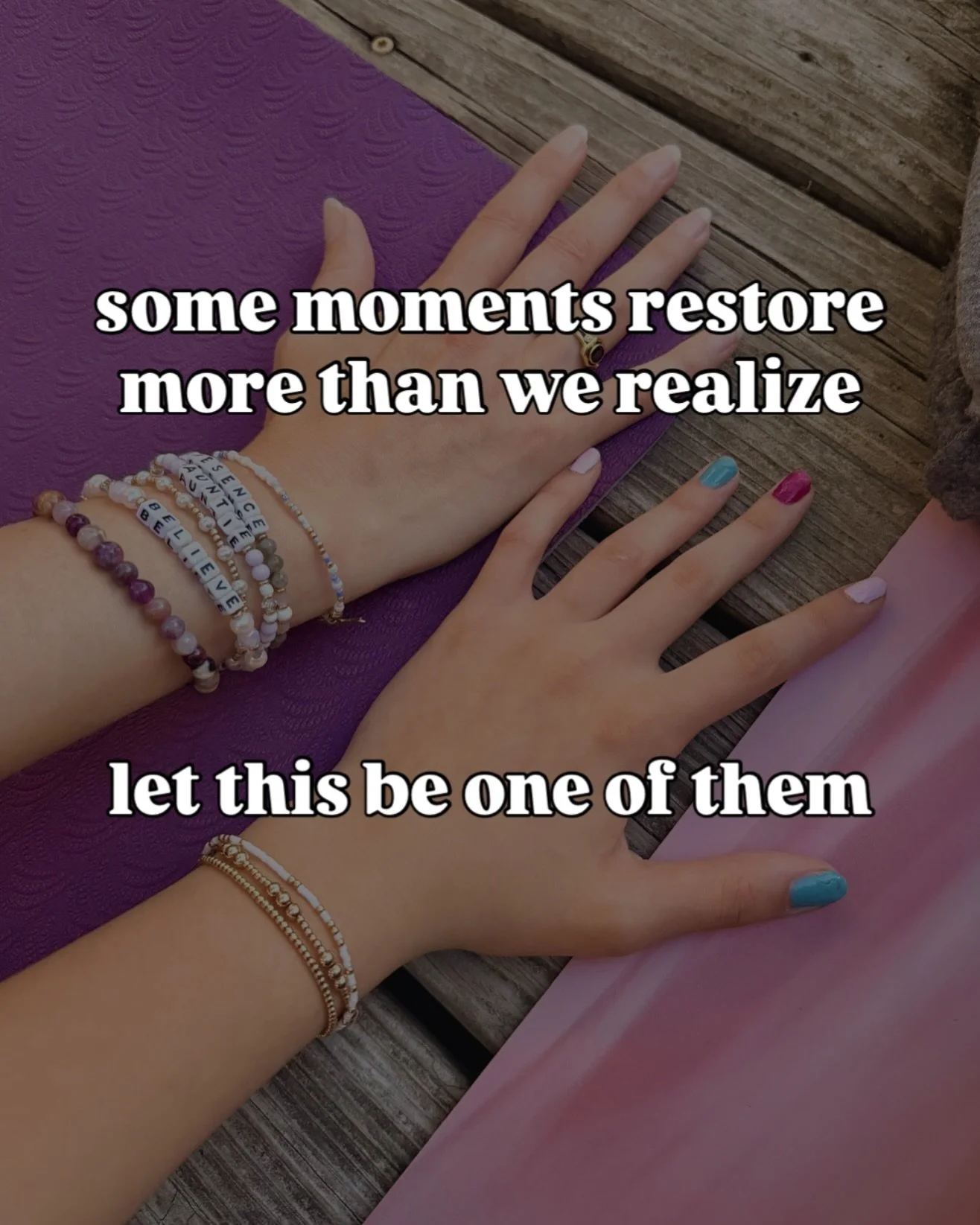 Some moments restore more than we realize.

The women who feel the most steady in themselves do not only take care of themselves when things fall apart.
They learn to honor the small moments too.

A hand on the mat.
A quieter pace.
Being here now.
Tr
