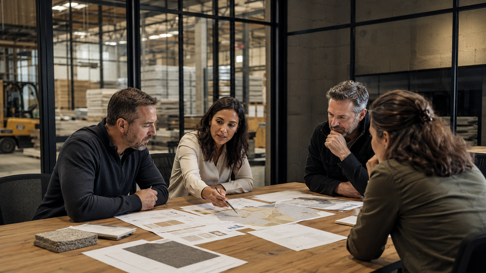 A cross-functional professional team working through a complex market decision