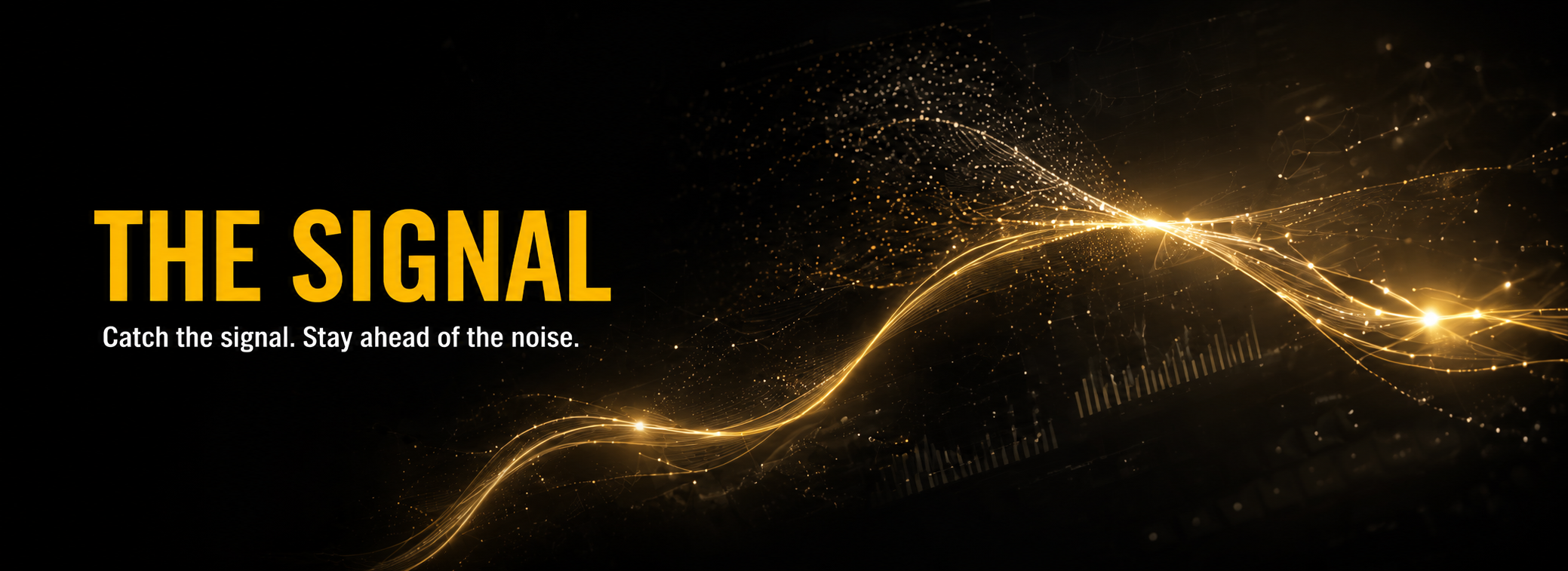 Abstract gold data signals flowing across a black field for The Signal, METIS’s growth intelligence blog.
