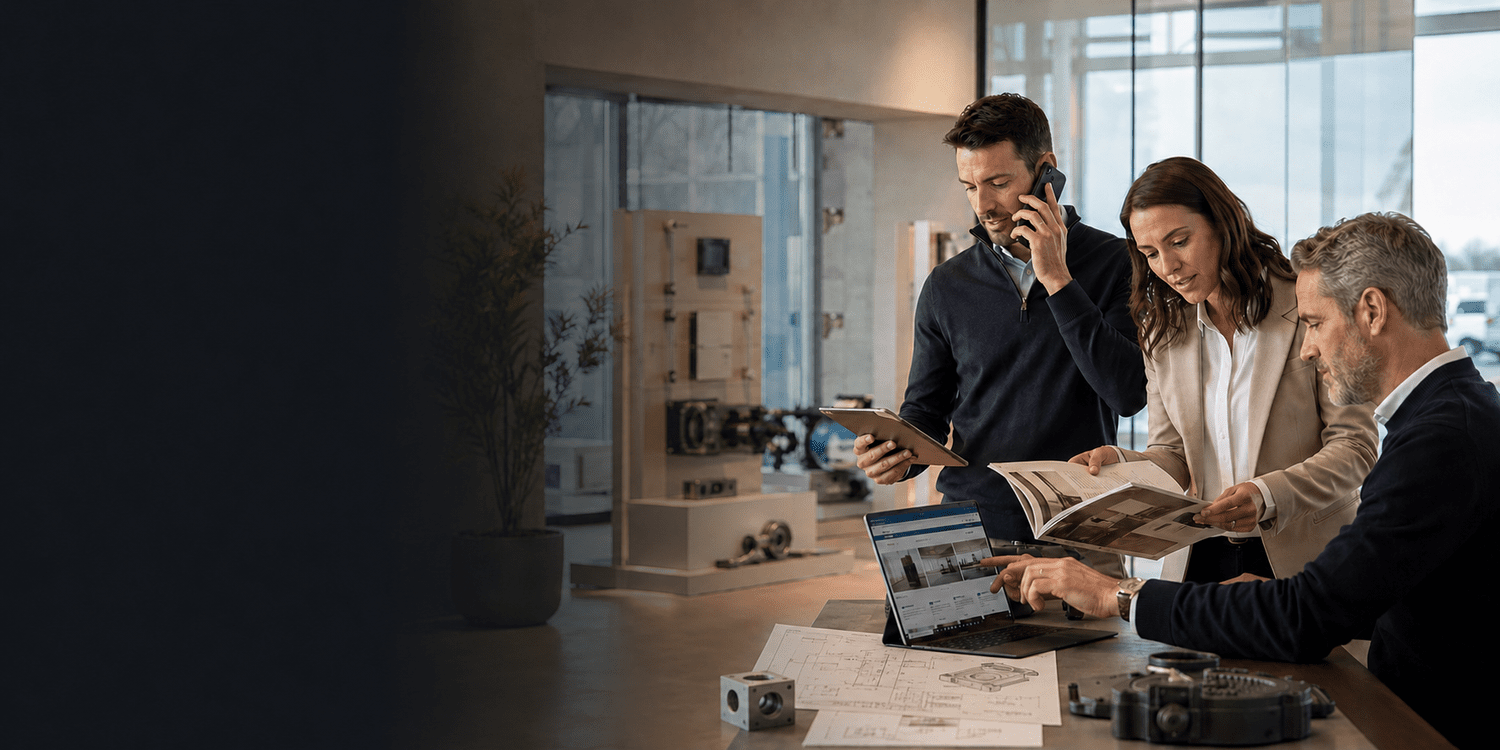 Professionals coordinating marketing and commercial activation around a connected customer journey