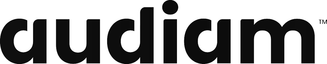 Black text logo reading 'audiam' on a black background