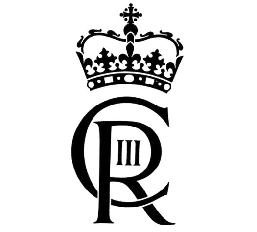 A logo with a crown on top and stylized letters 'C' and 'R' with the Roman numeral 'III' inside the letter 'R'. Royal cypher of King Charles III.