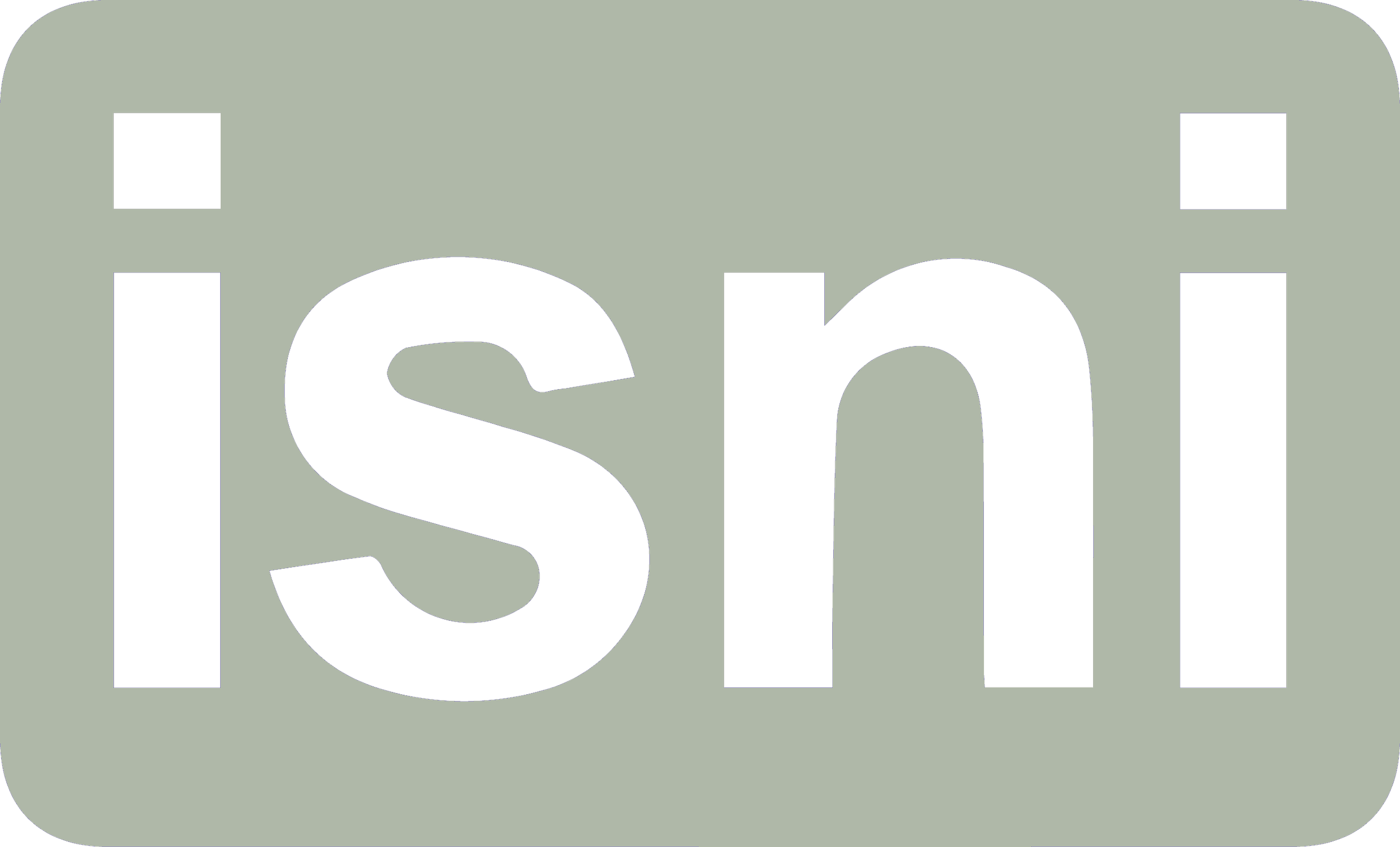 Close-up of the word 'isni' in black text on a muted green background.